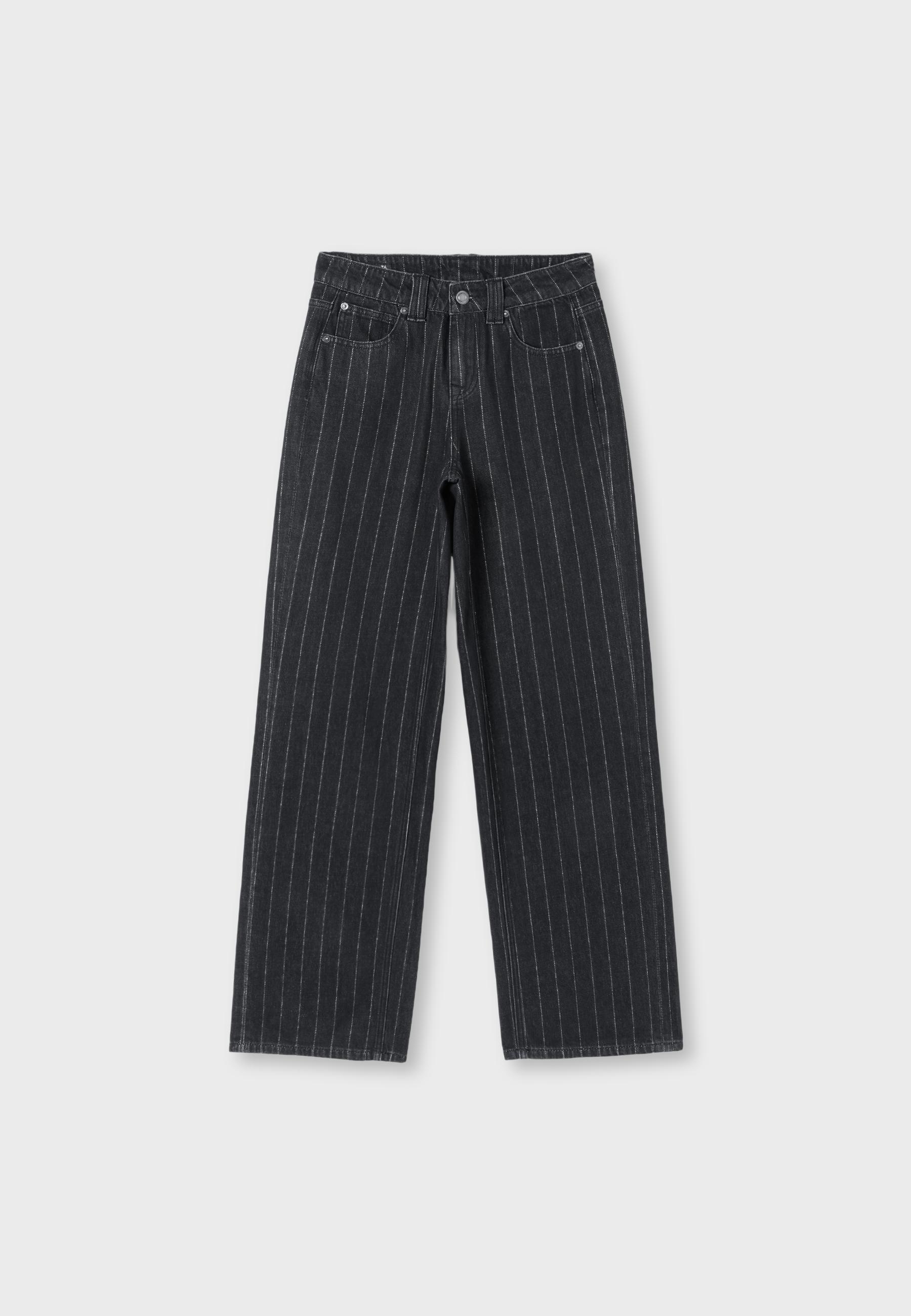 Jeans straight wide rayas hilo metalizado