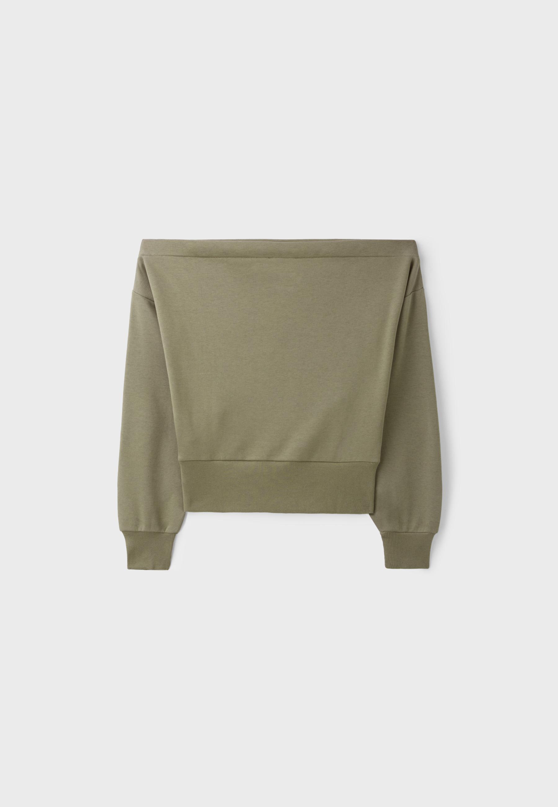 Cropped boat neck sweatshirt — Khaki