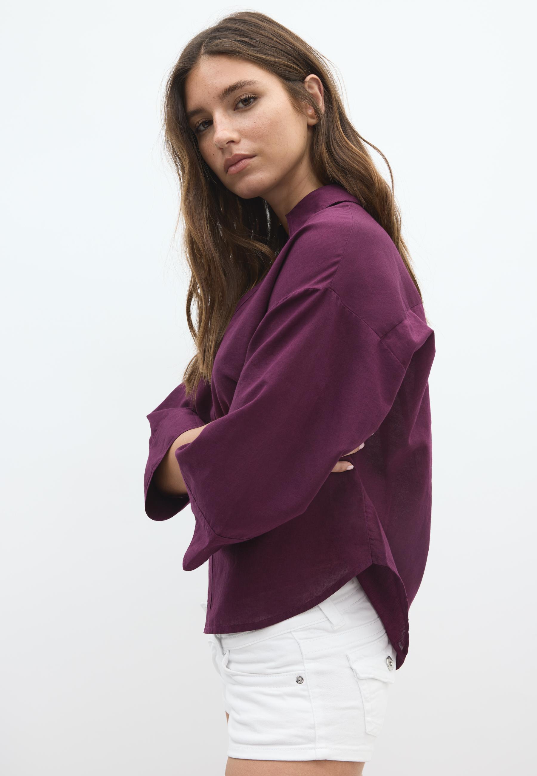Linen-effect kimono sleeve shirt — Purple