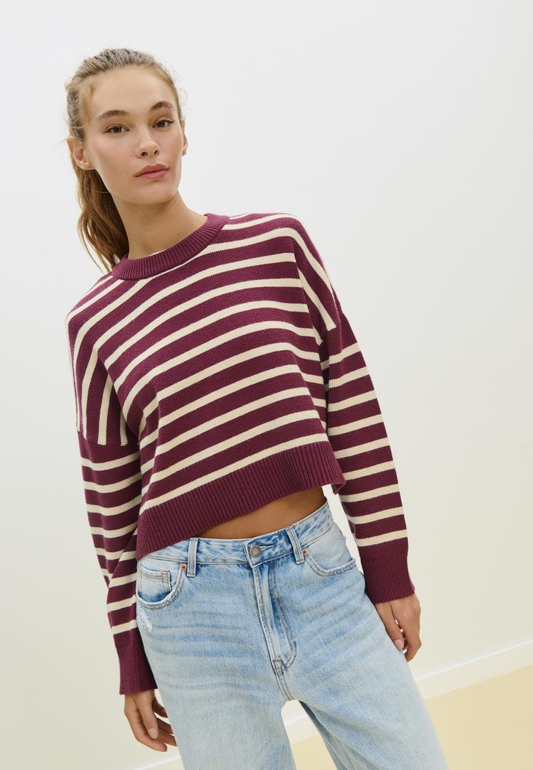 striped cropped knit sweater