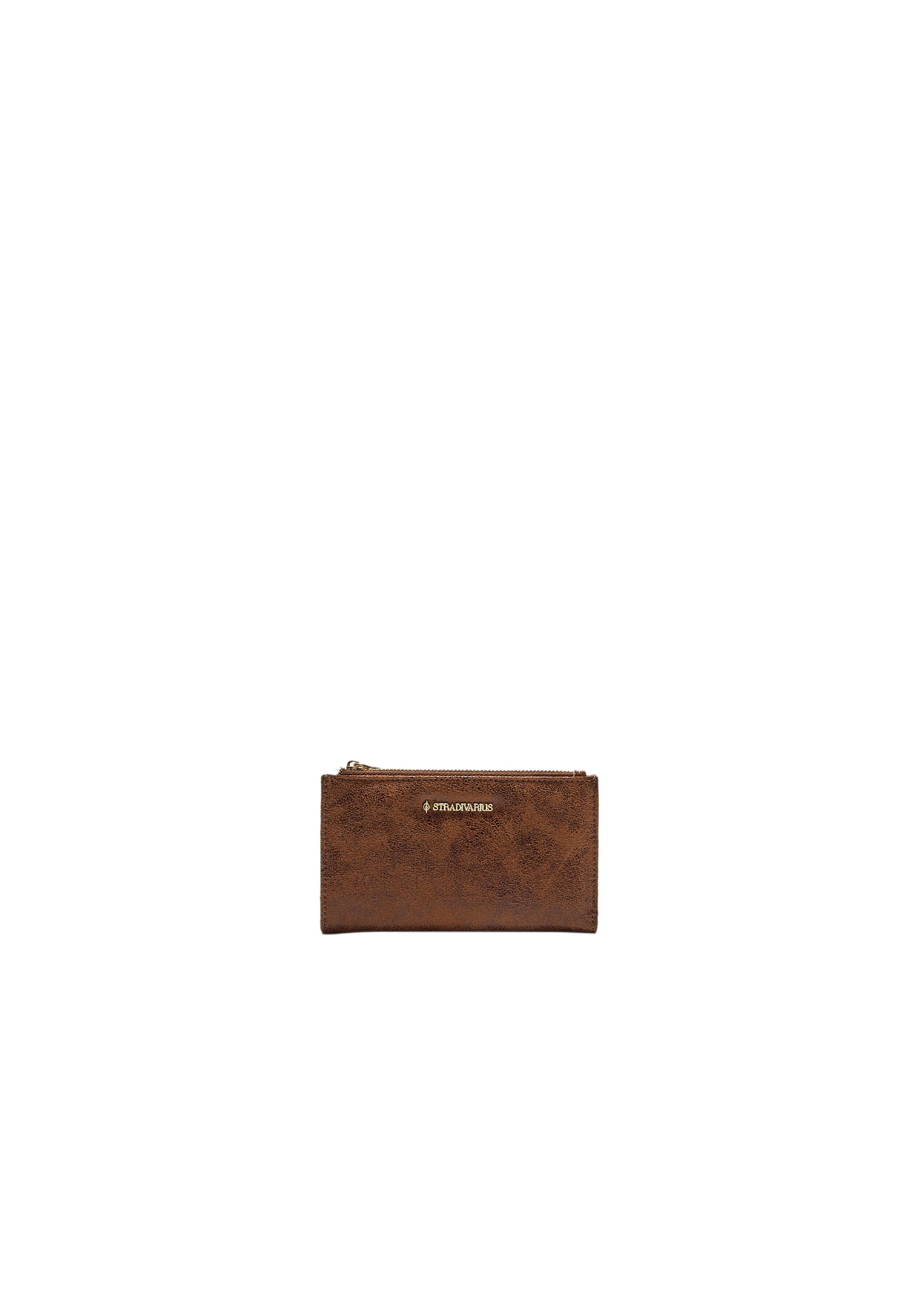 Shimmery card holder purse with zip — Brown
