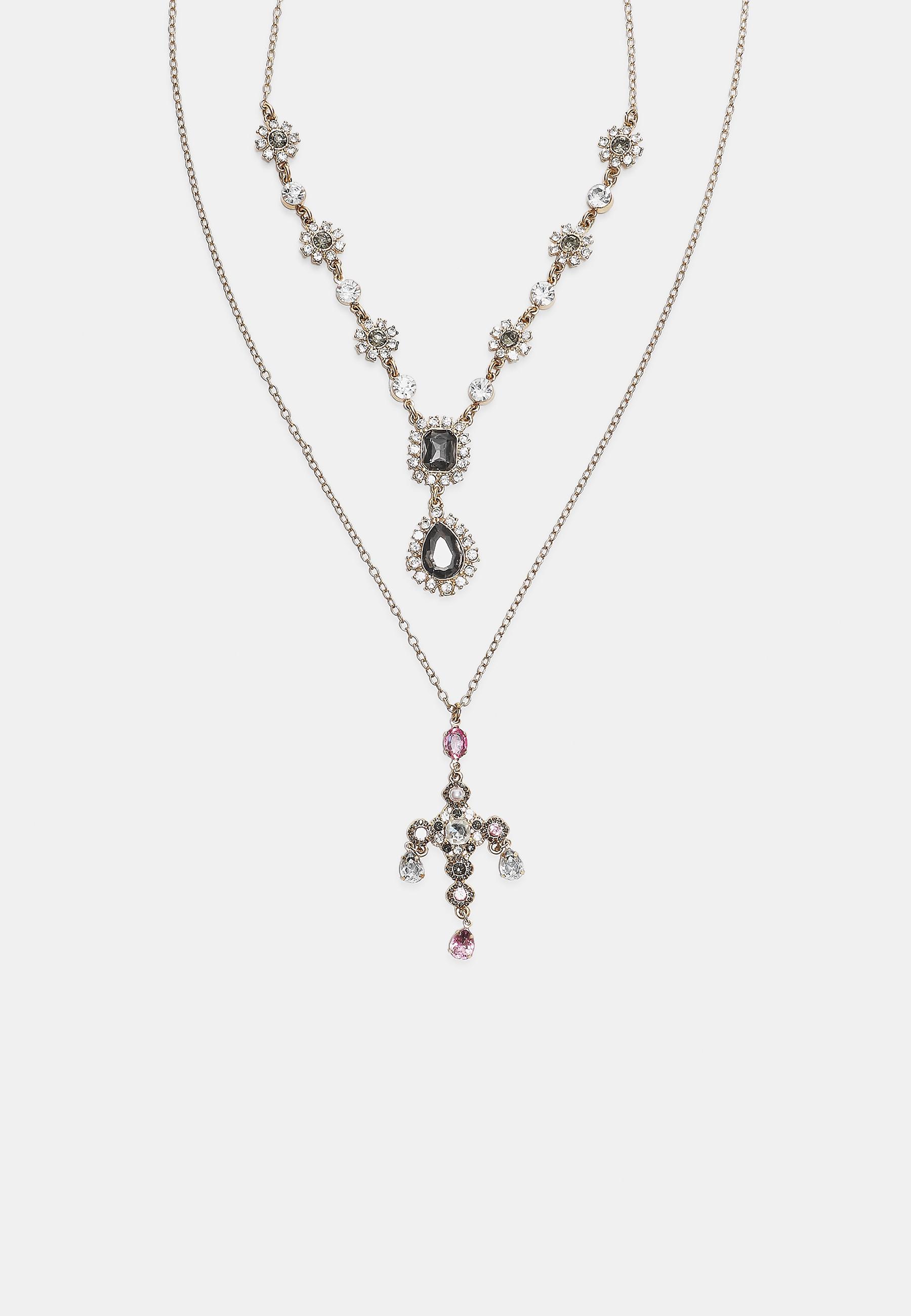 Stradivarius Σετ 2 Κολιέ Lariat Με Σταυρό Χακί Os