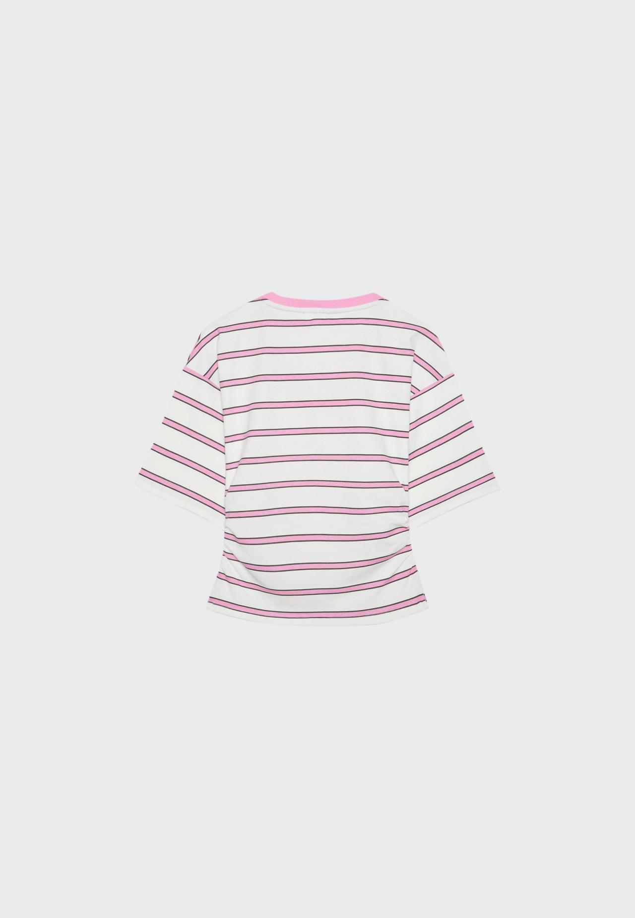 Striped V-neck kimono sleeve T-shirt — Bubblegum pink