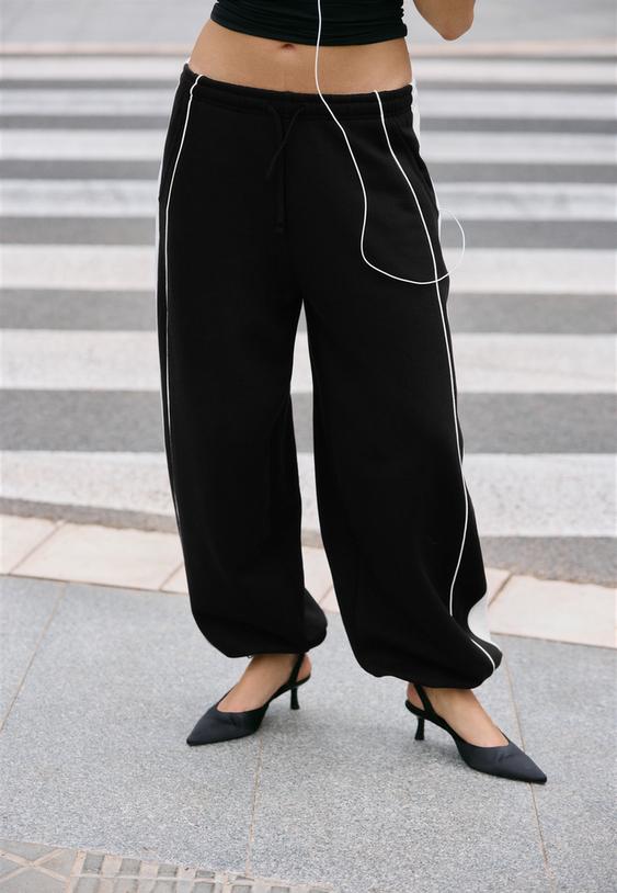pantalon jogger en molleton a stoppers et bande laterale