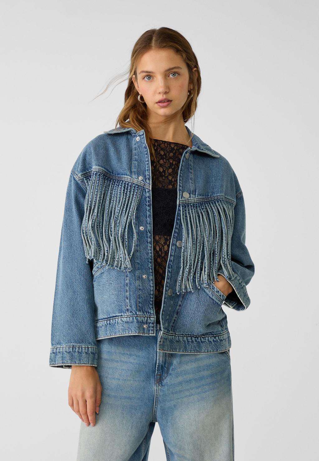 Denim jacket with fringing