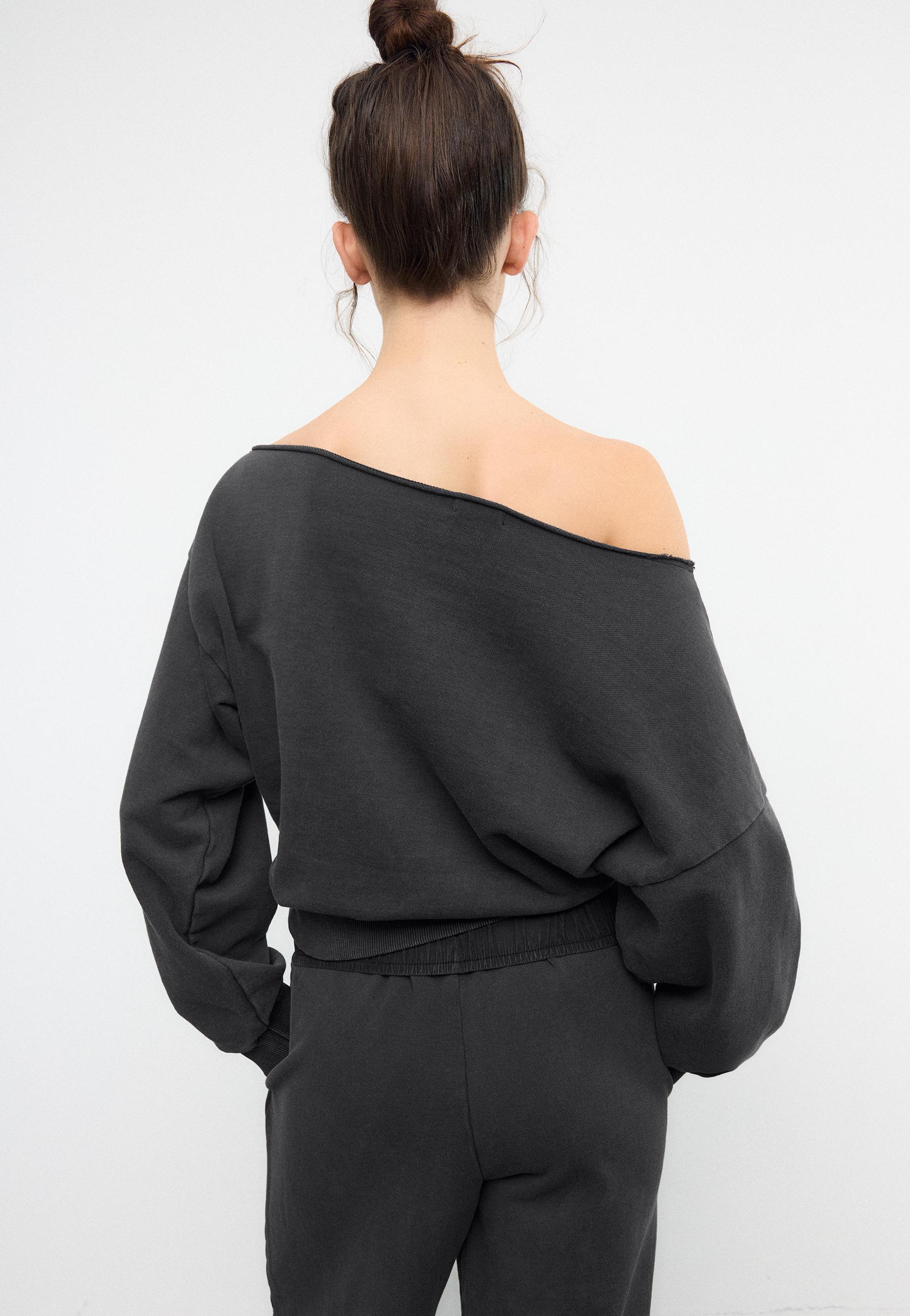 Washed effect cropped sweatshirt — Dark grey