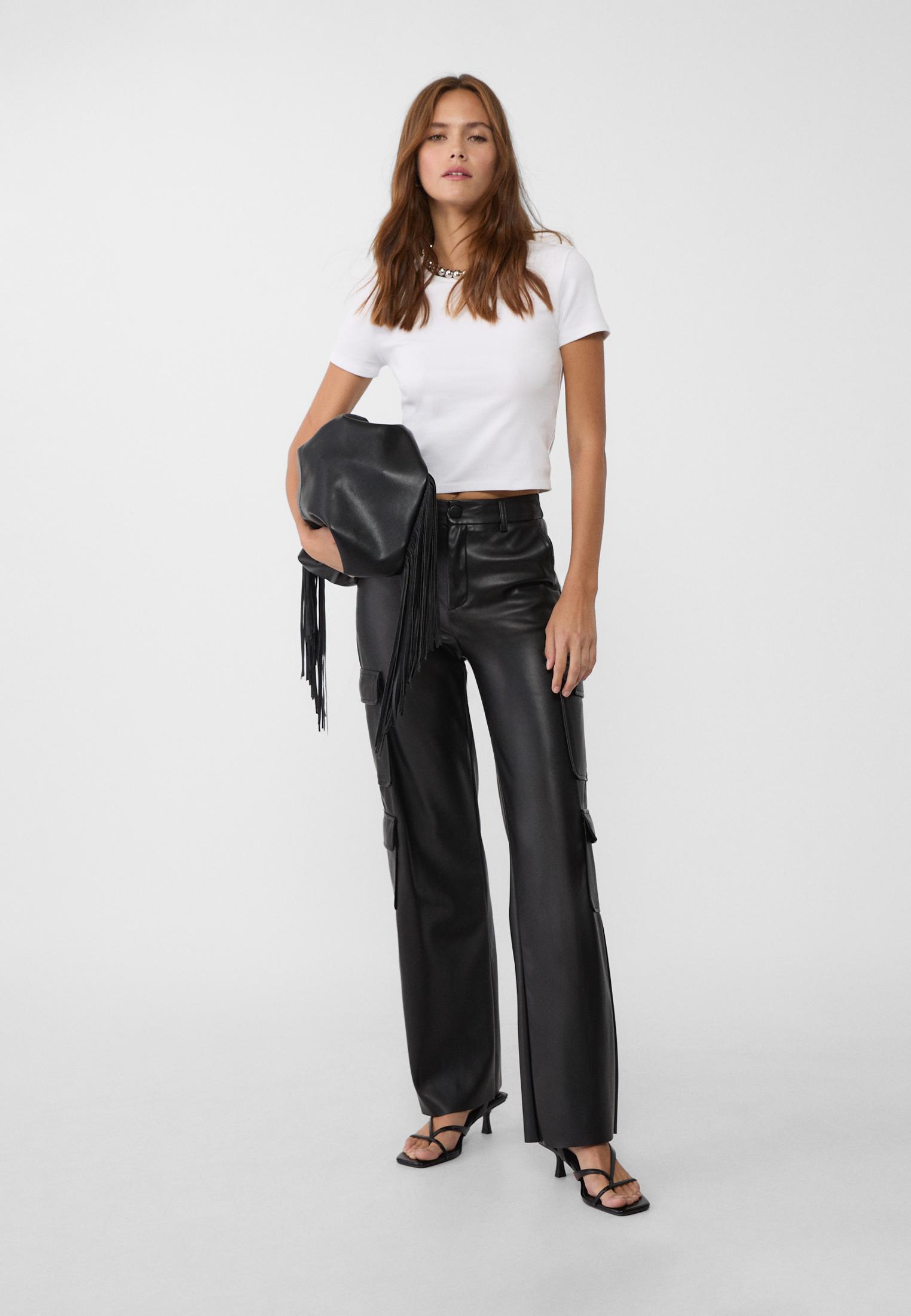 Pantalon cargo en similicuir Mode femme Stradivarius France