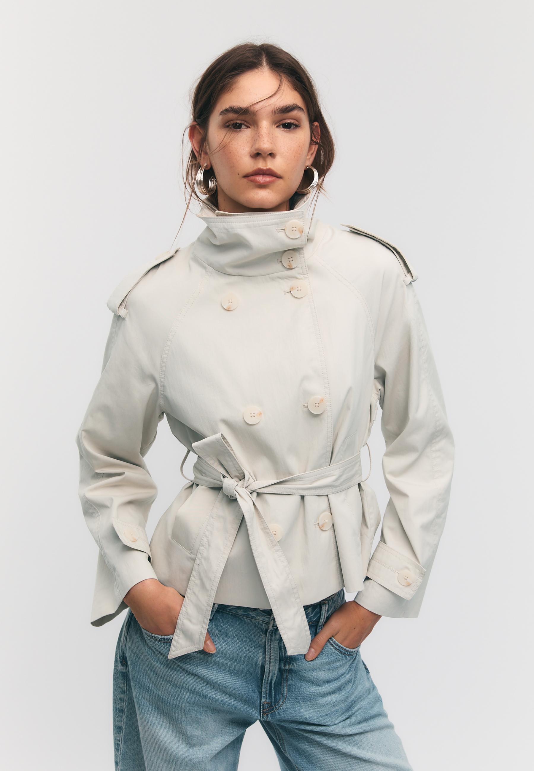 High-neck trench coat with belt — Ice