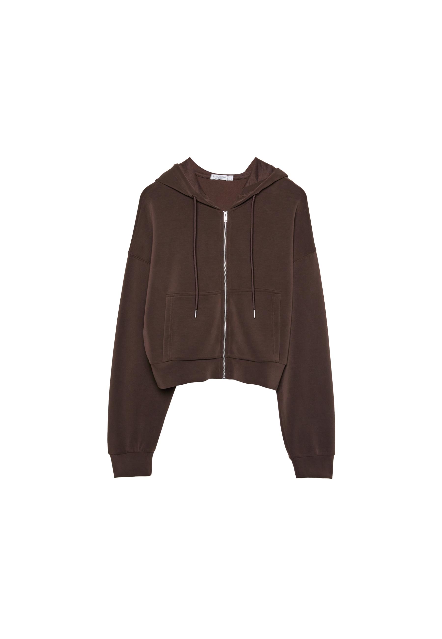 Soft-feel zip-up sweatshirt — Brown