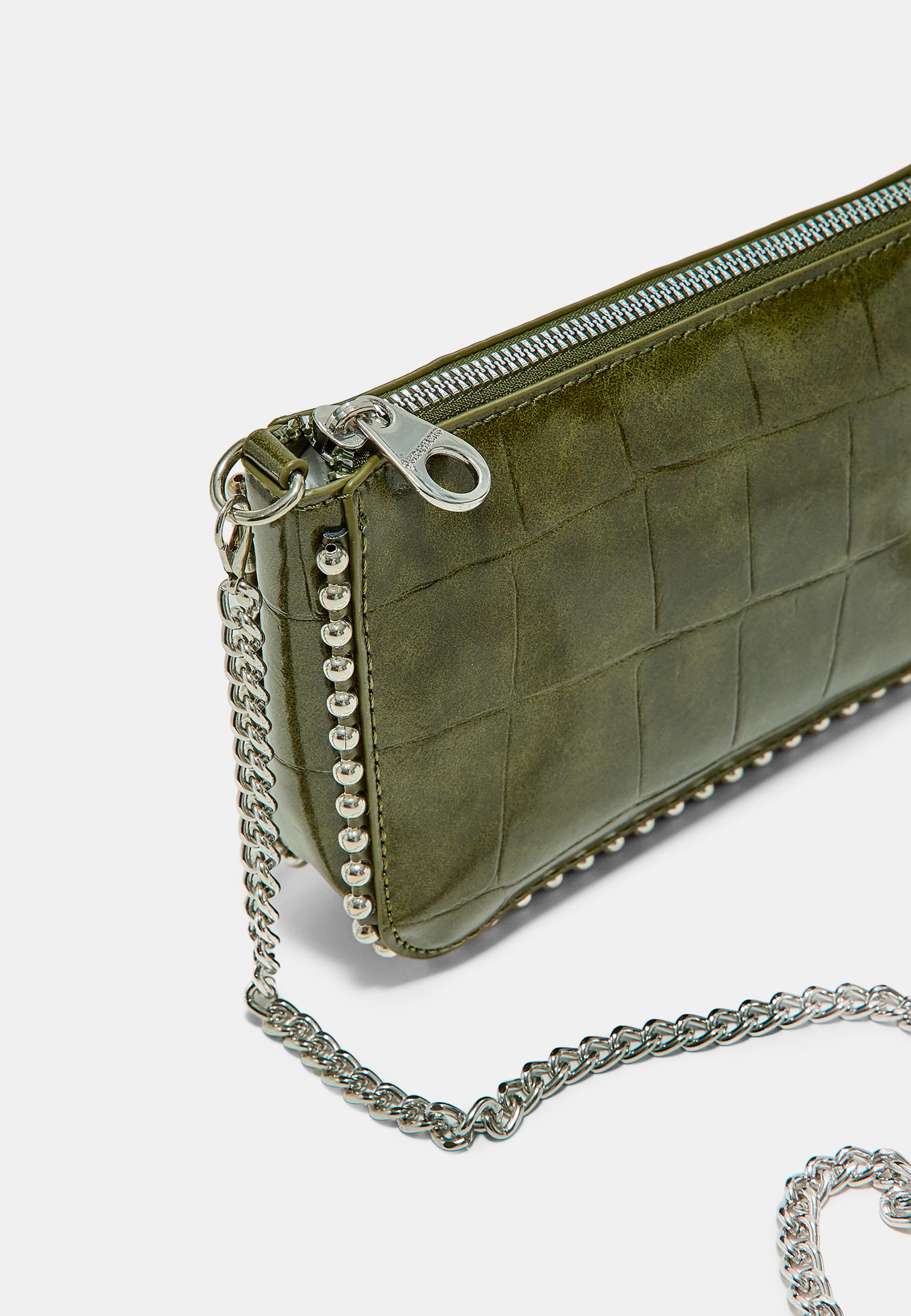 Mini mock croc studded bag — Khaki