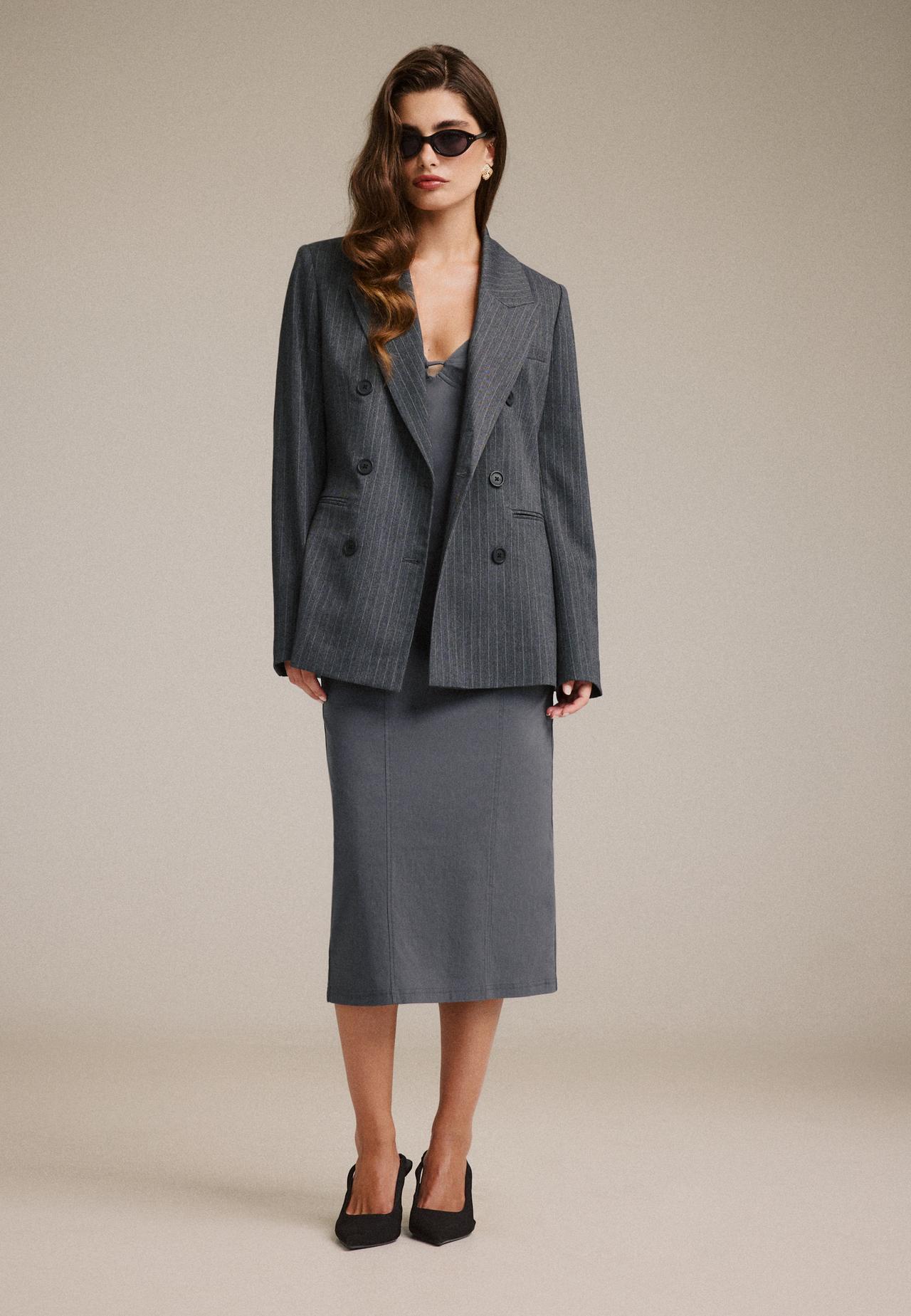 Strappy Bengaline midi dress — Dark grey