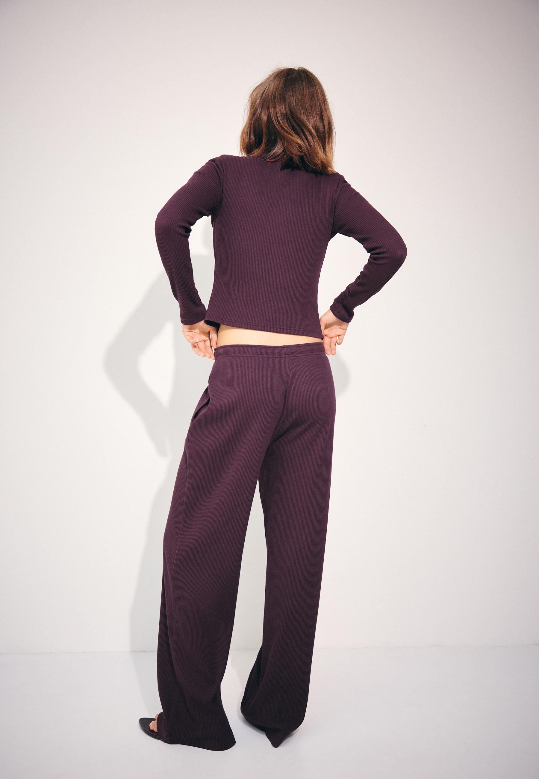 Soft-touch ribbed trousers — AUBERGINE