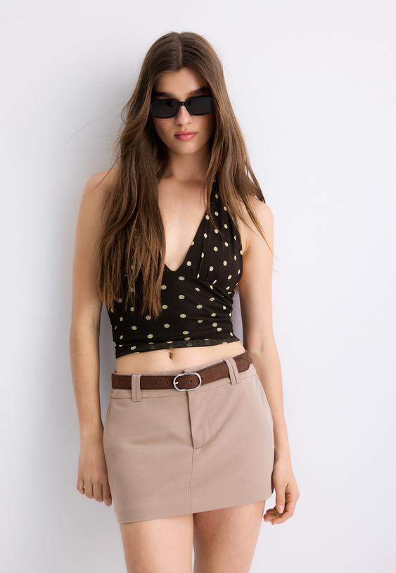 Kemerli mini şort etek - Görsel 2