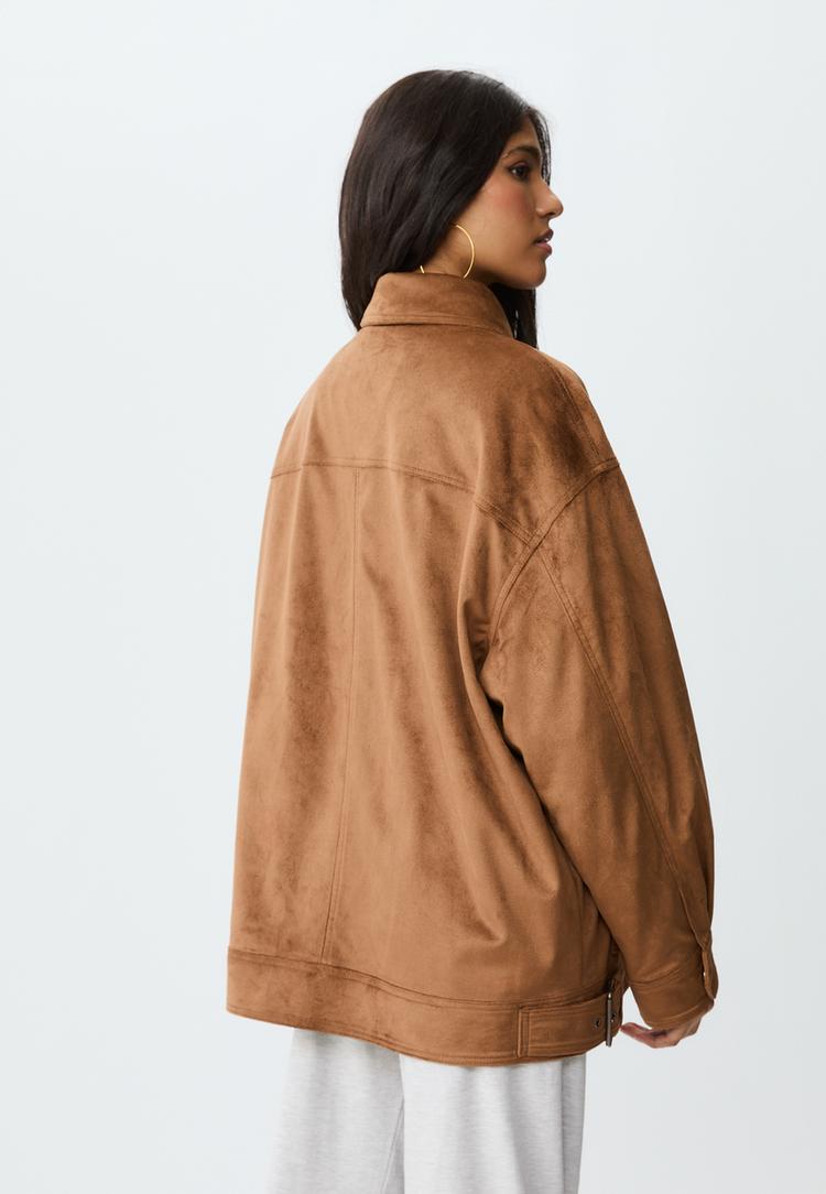 faux suede jacket with buckles