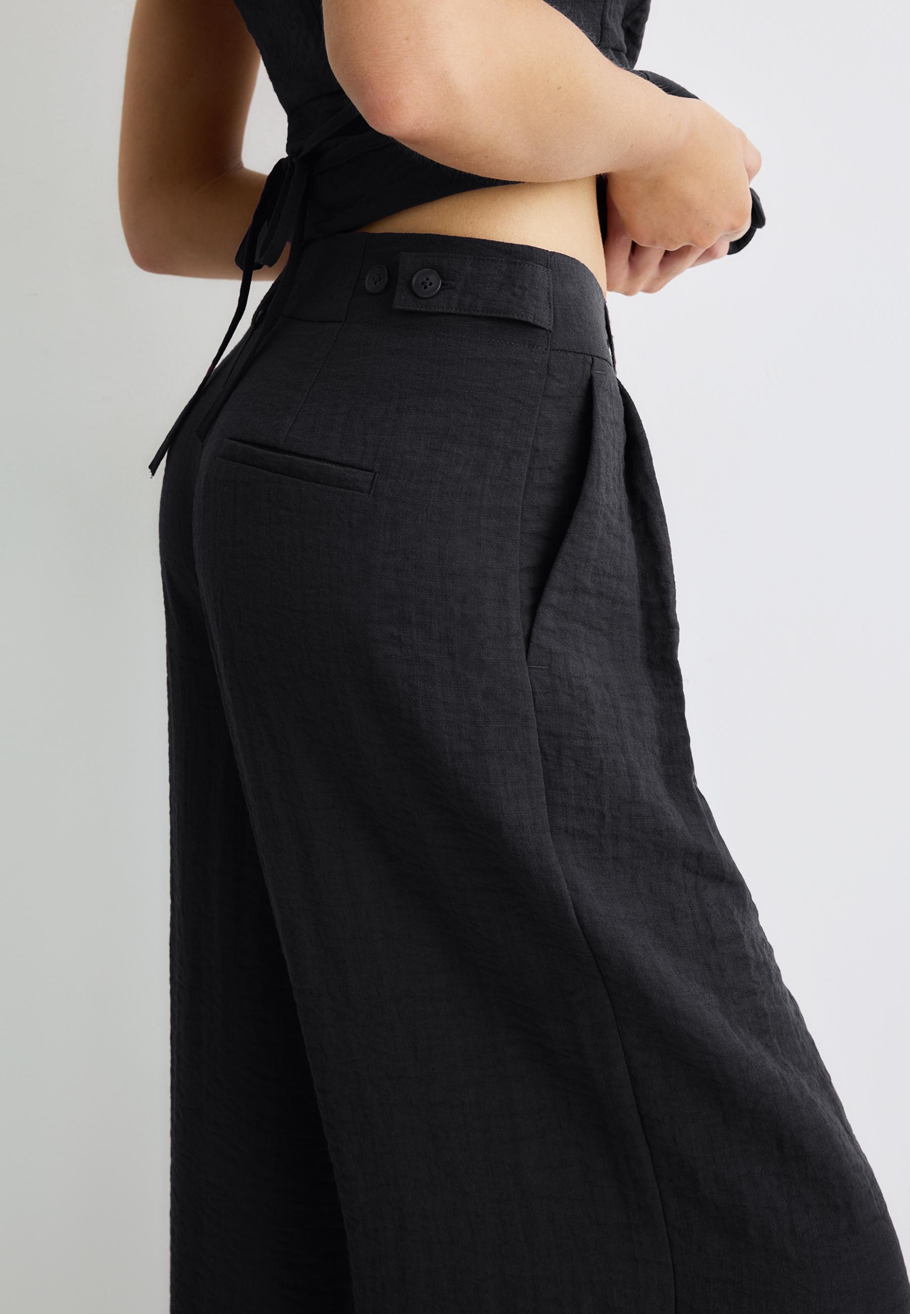 Stradivarius Keten karışımlı, ayarlanabilir düğmeli geniş paça pantolon görsel 7