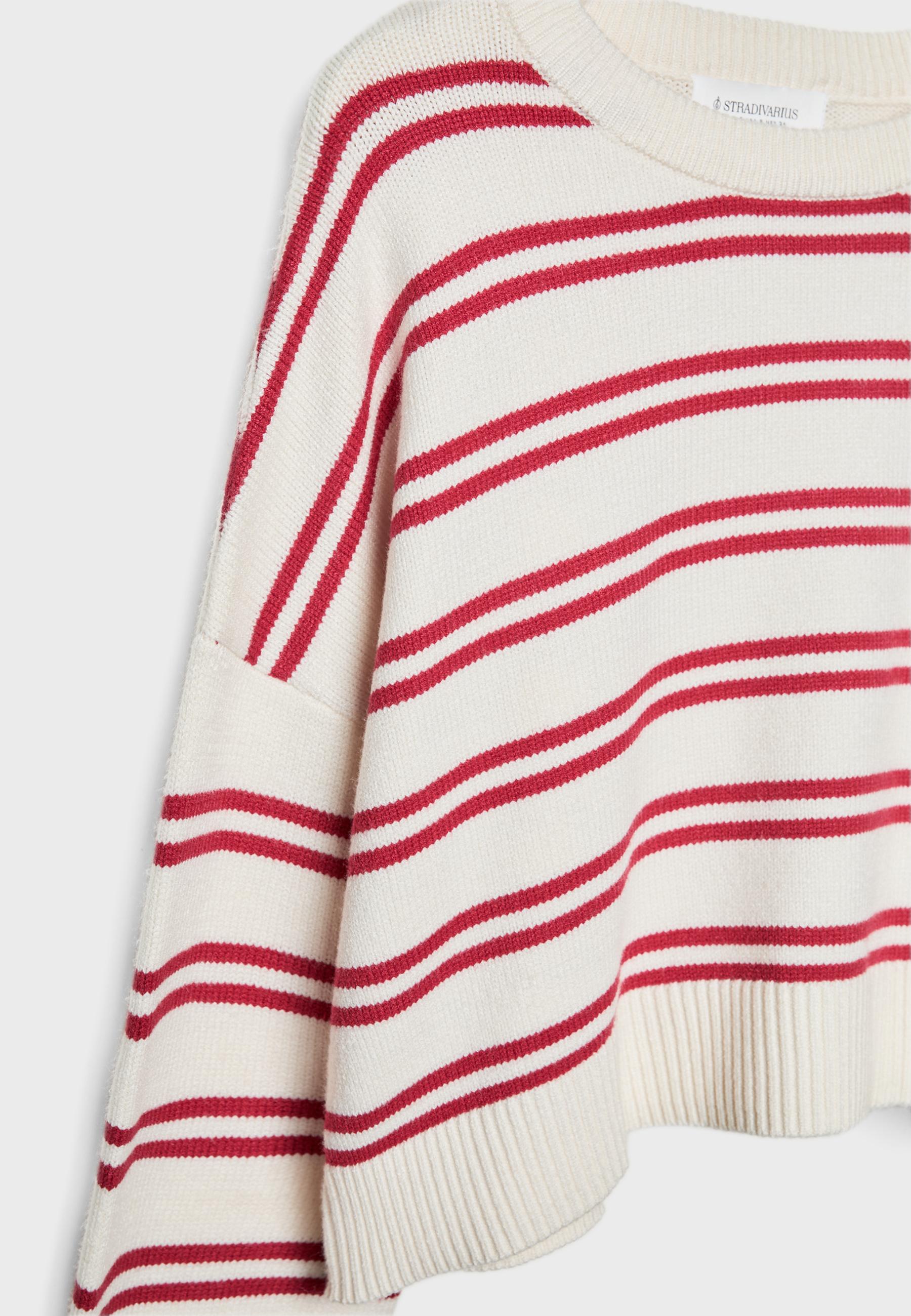 Cropped striped knit jumper — Red