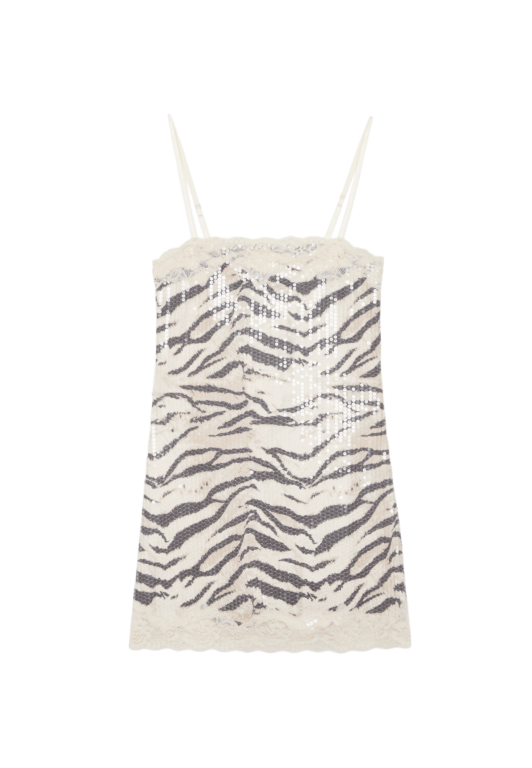 Short sequin animal print dress — Beige