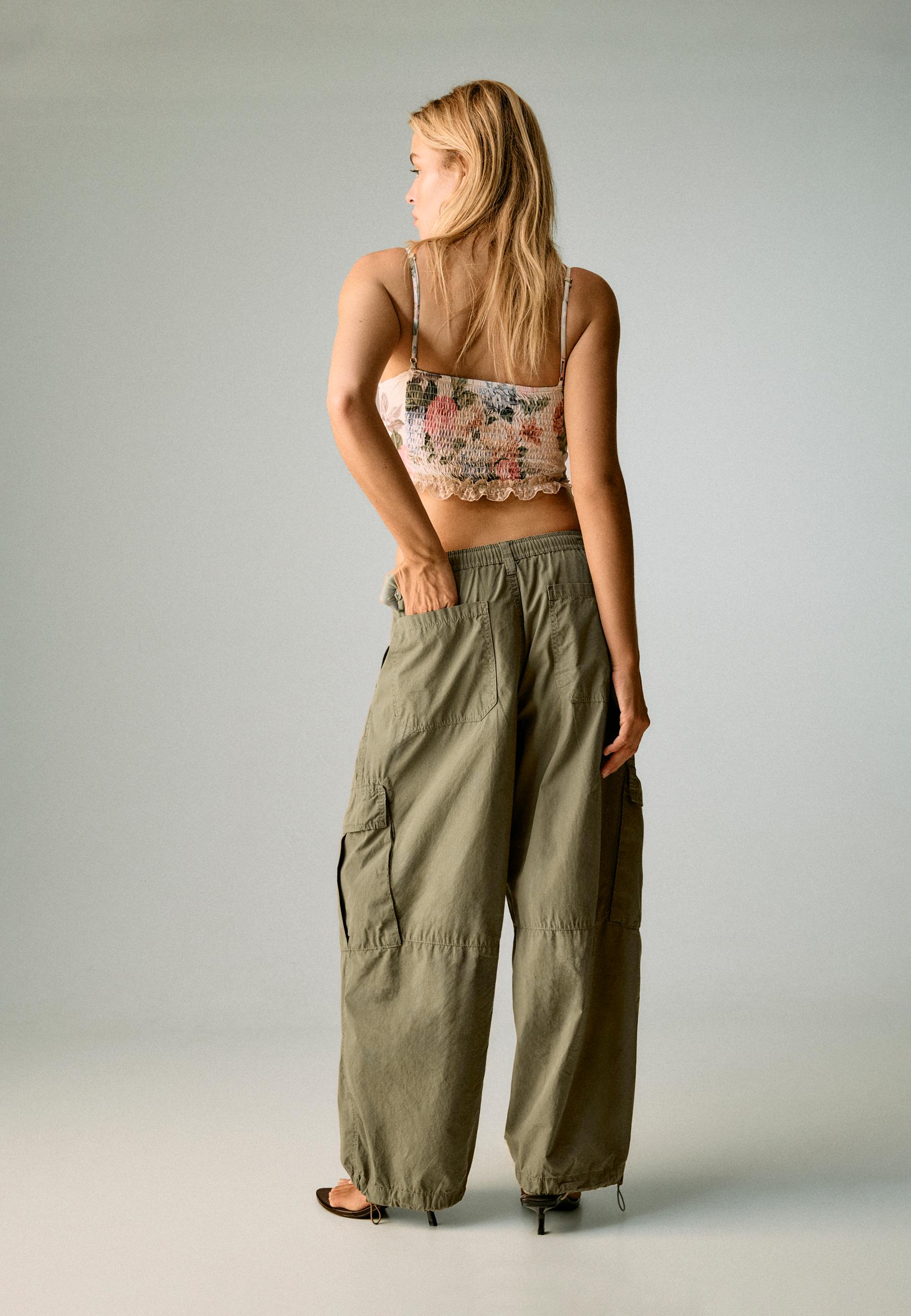 Poplin trousers with stoppers — Khaki