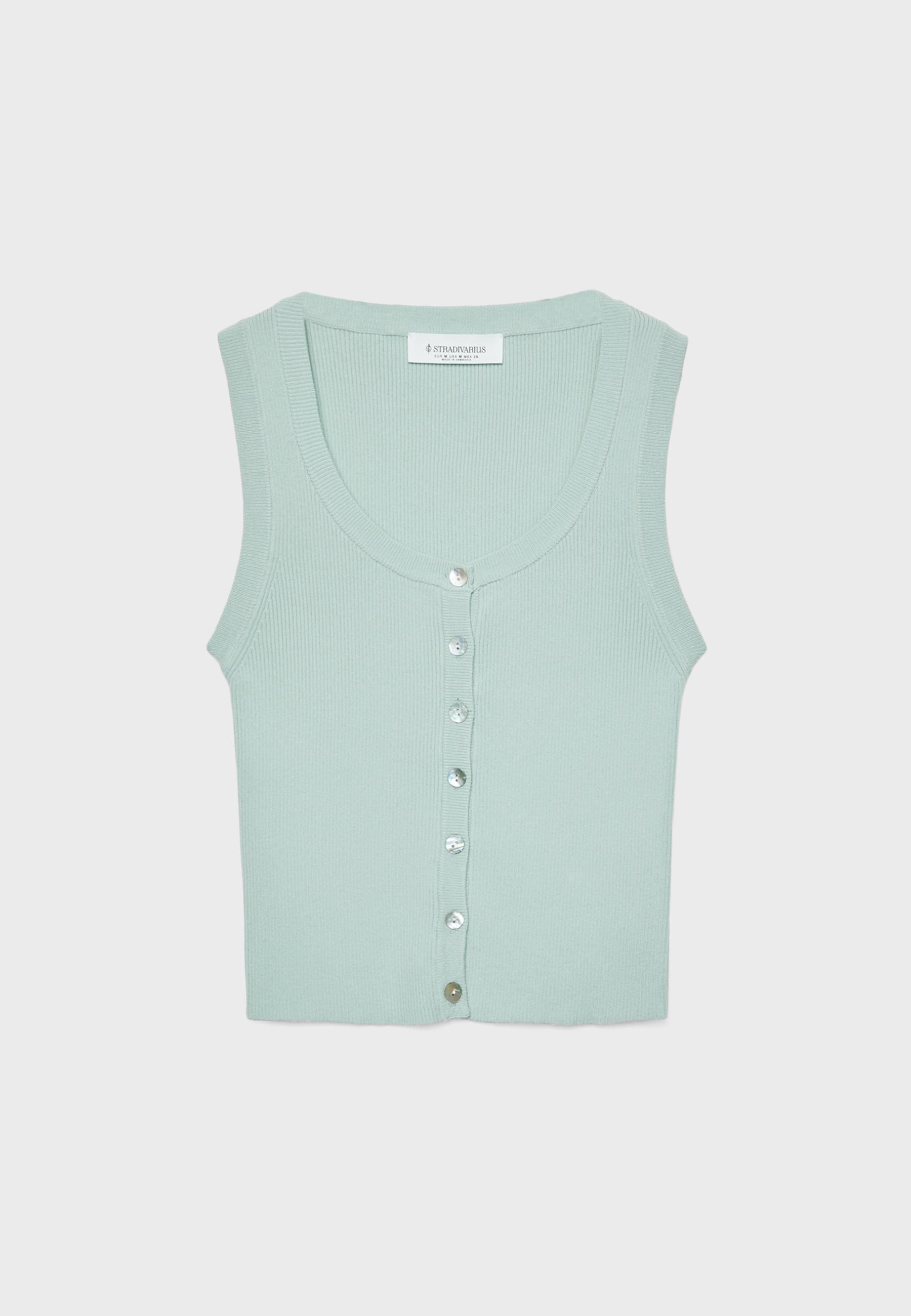 Ribbed knit top with buttons - Women's fashion