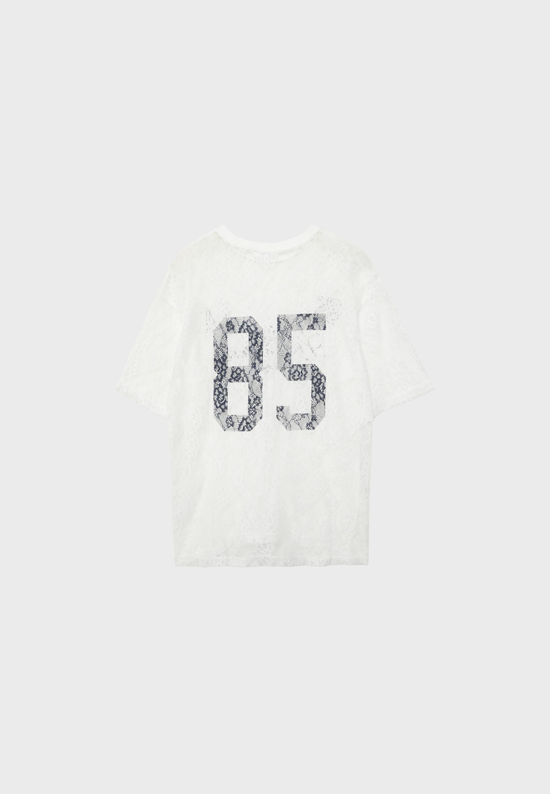 Oversize lace T-shirt with graphic detail — Ecru