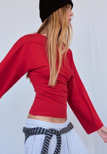 B11 Japanese long sleeve fitted waist T-shirt — Dark red 1