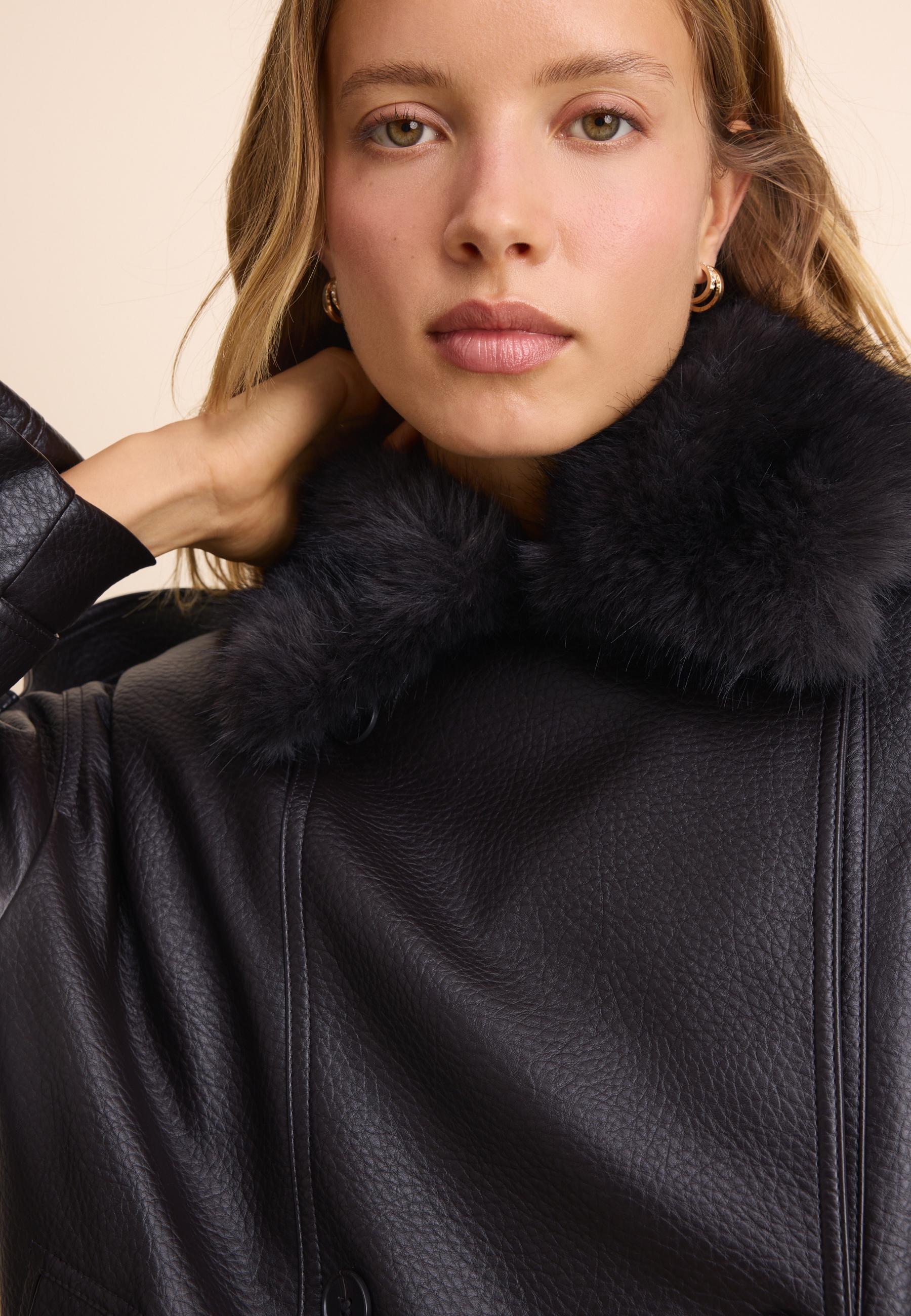 Padded jacket with faux fur collar detail — Brown