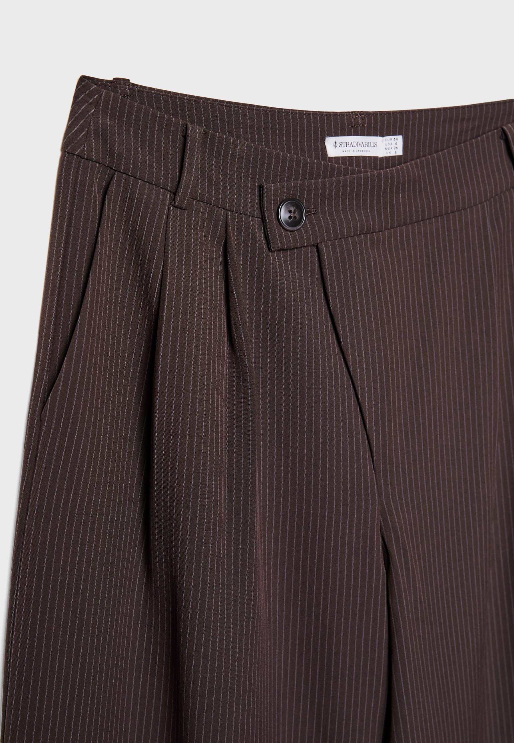 Casual striped smart trousers with crossover waist — Brown