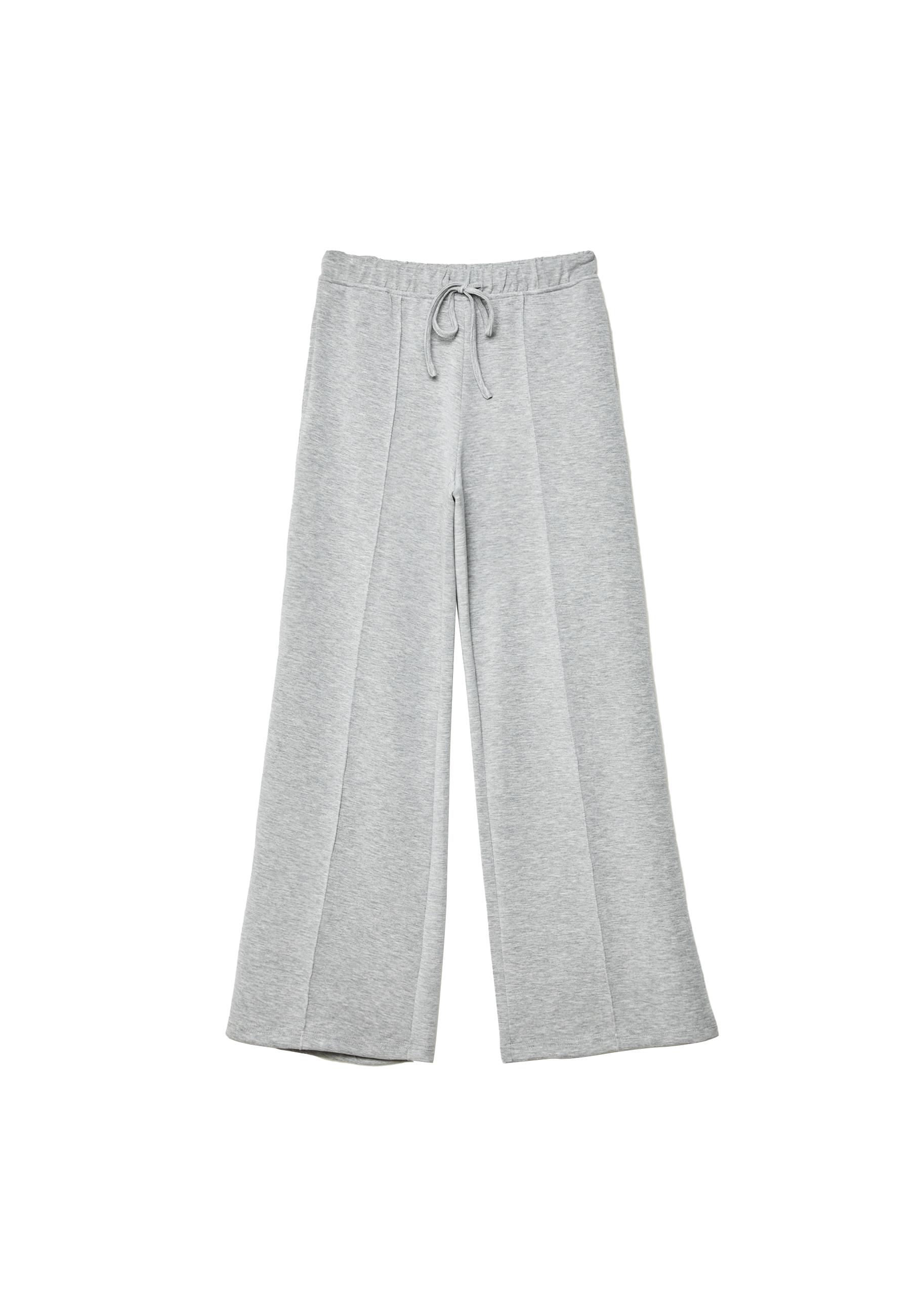 Soft-touch wide-leg pin-tuck joggers — Grey melange