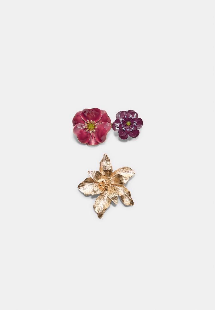 Stradivarius Set Med 3 Blommiga Pins Os