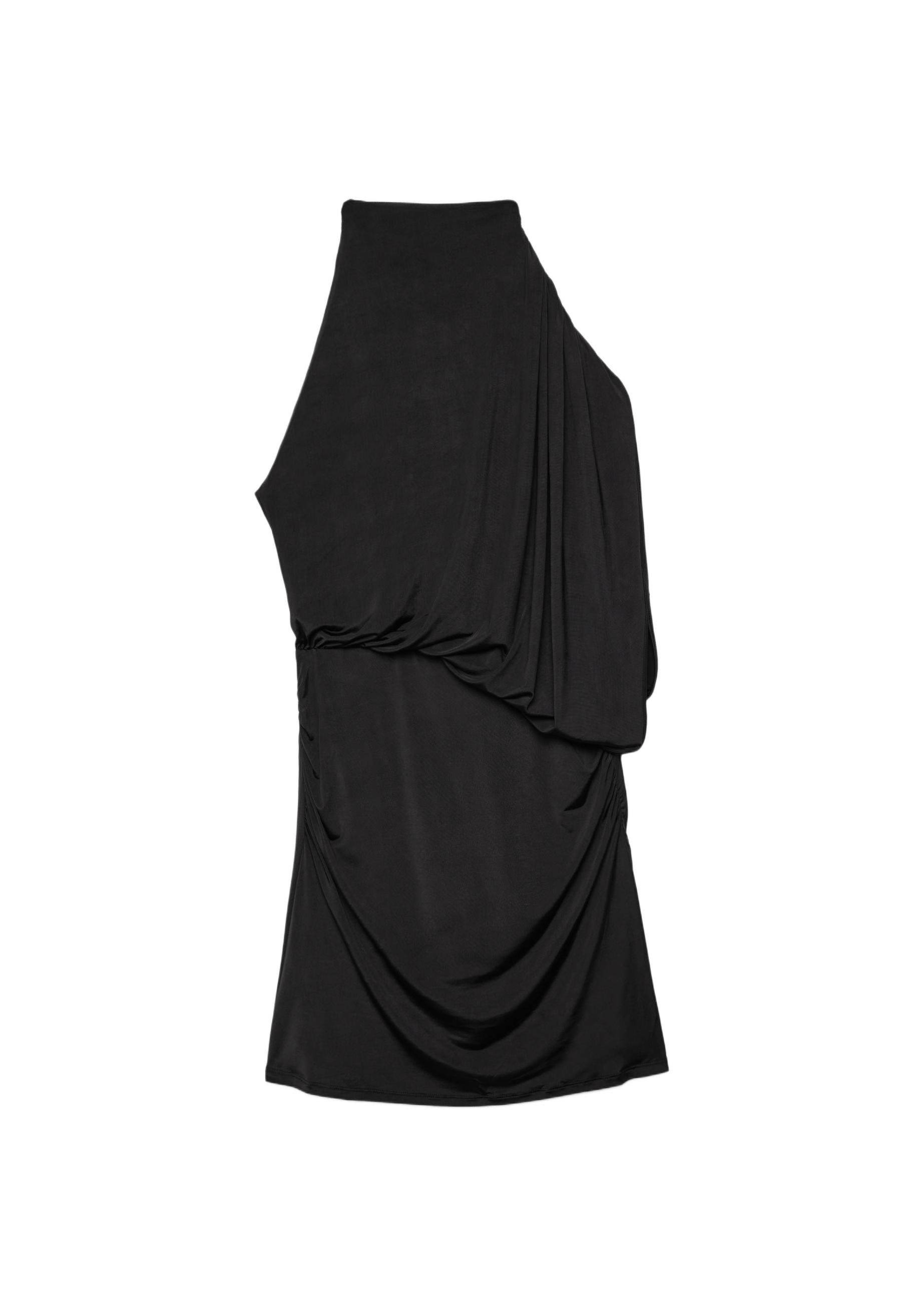 Asymmetric draped short dress — Black