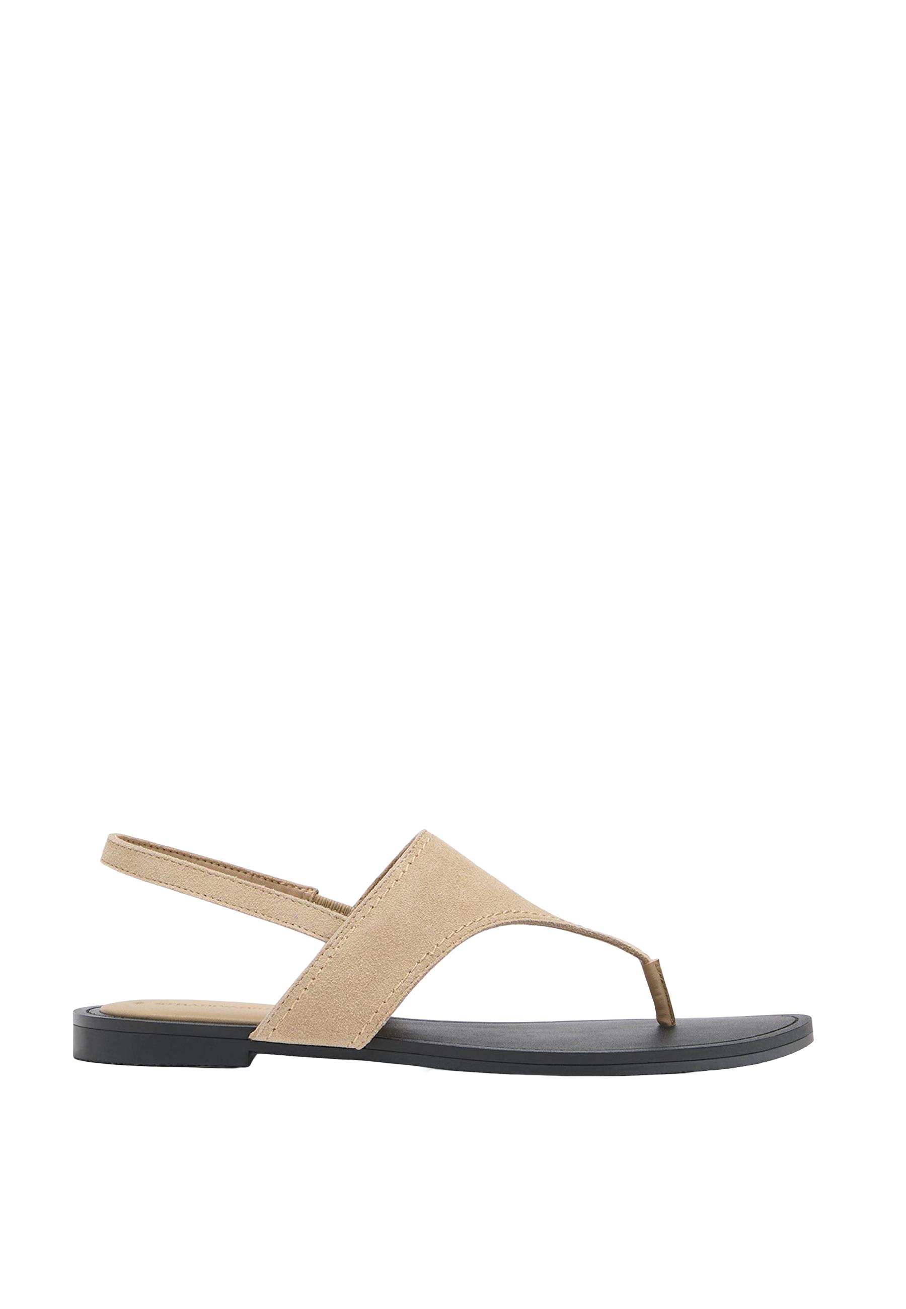 Flat leather thong sandals — BEIGE