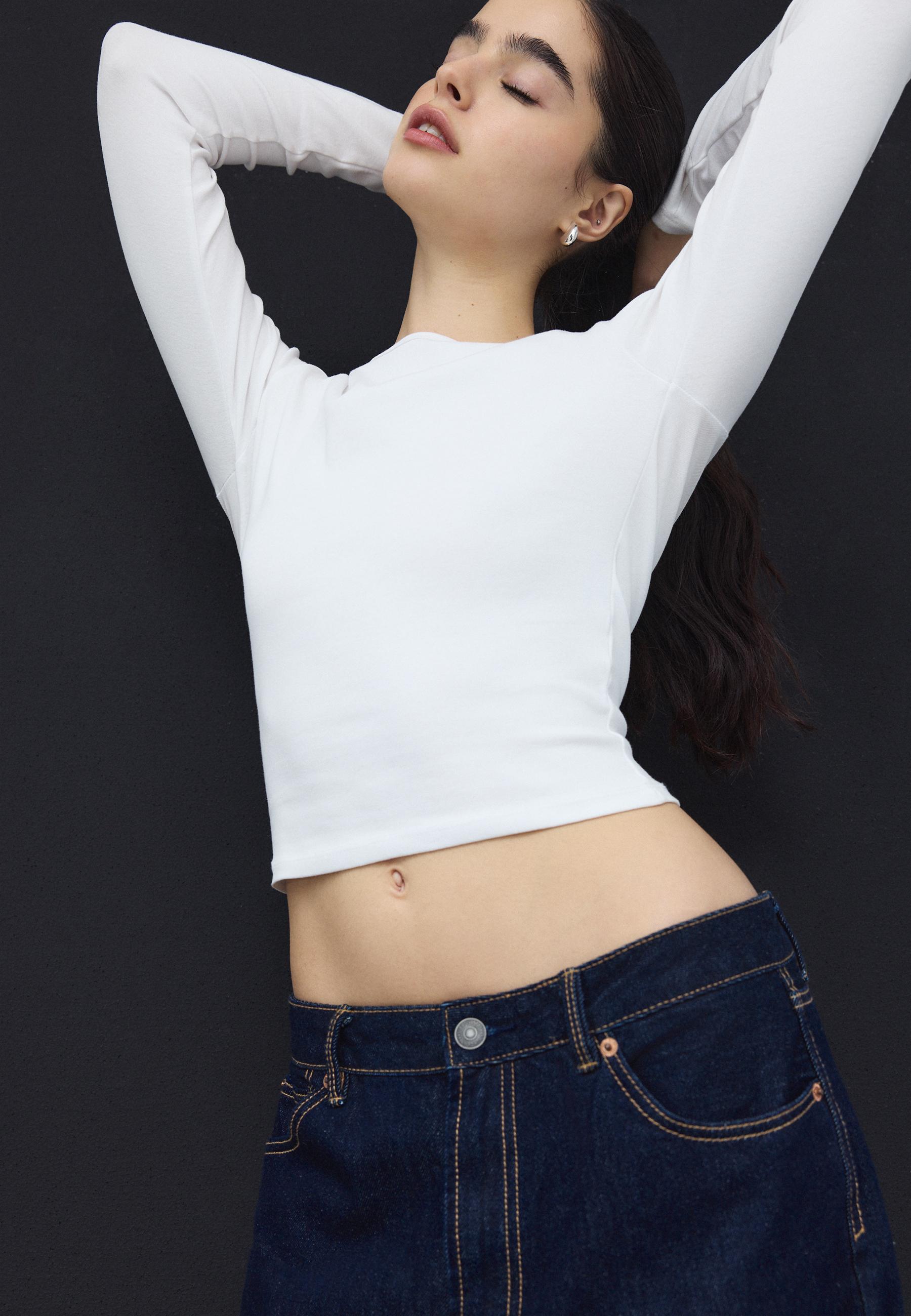 Basic long sleeve cotton T-shirt — White