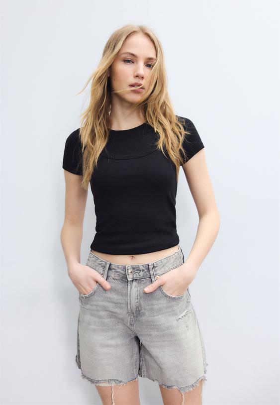 d93 longline denim shorts