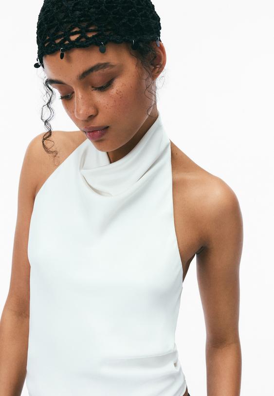 Stradivarius Top Halter Satinat Alb M