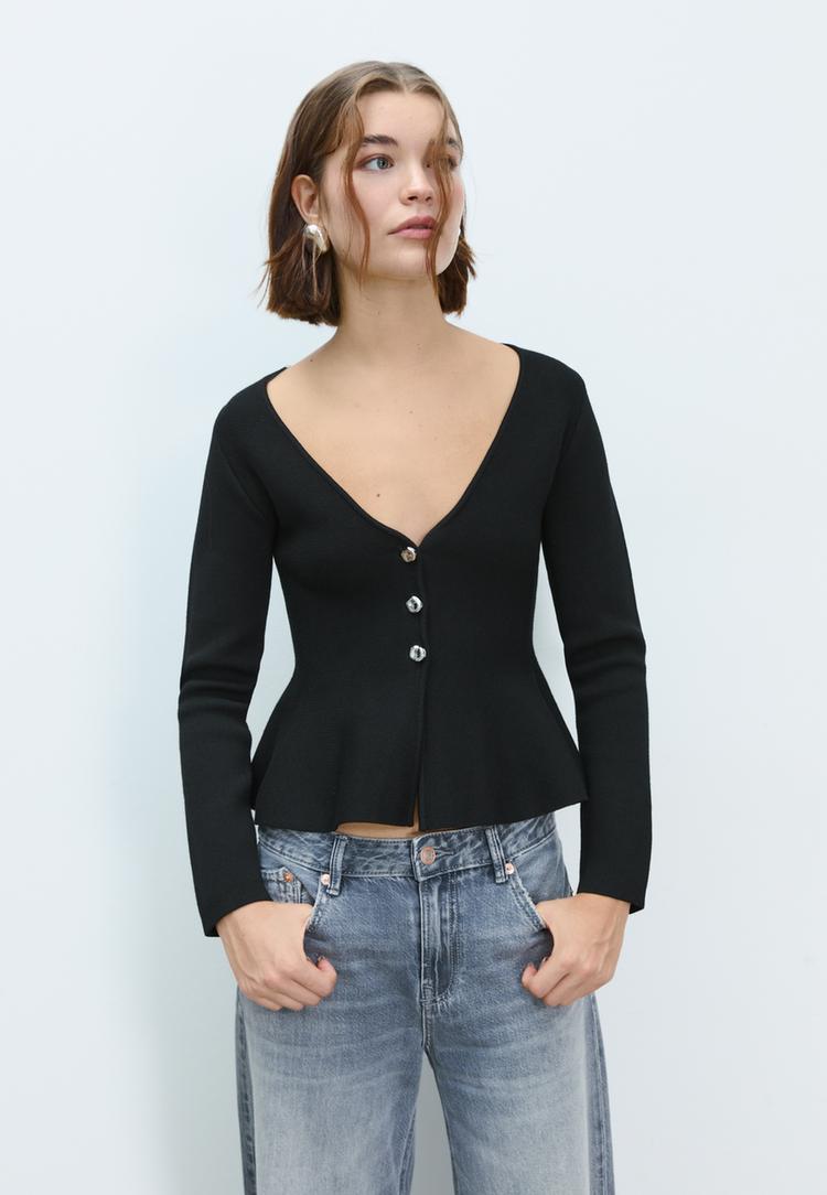 chaqueta peplum punto botones