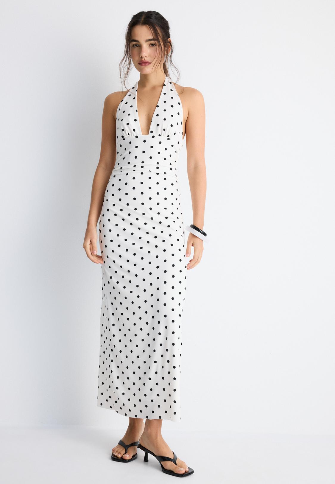 Halter neck backless midi dress - Women's fashion | Stradivarius United States Halter neck backless midi dress - Women's fashion | Stradivarius United States