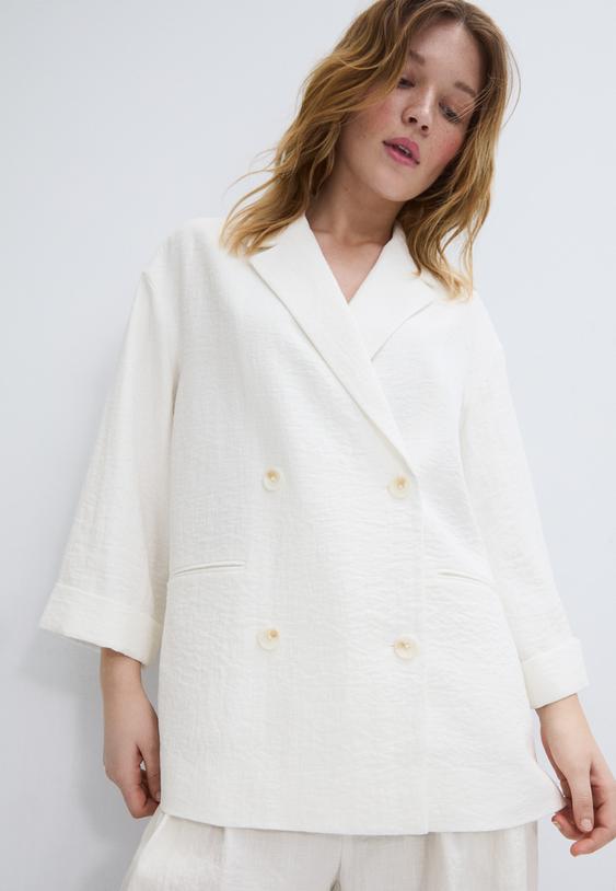 Stradivarius Blazer Fluide À Double Boutonnage Écru Xs