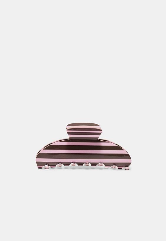 Stradivarius Striped Fur Clip Pastel Pink Os