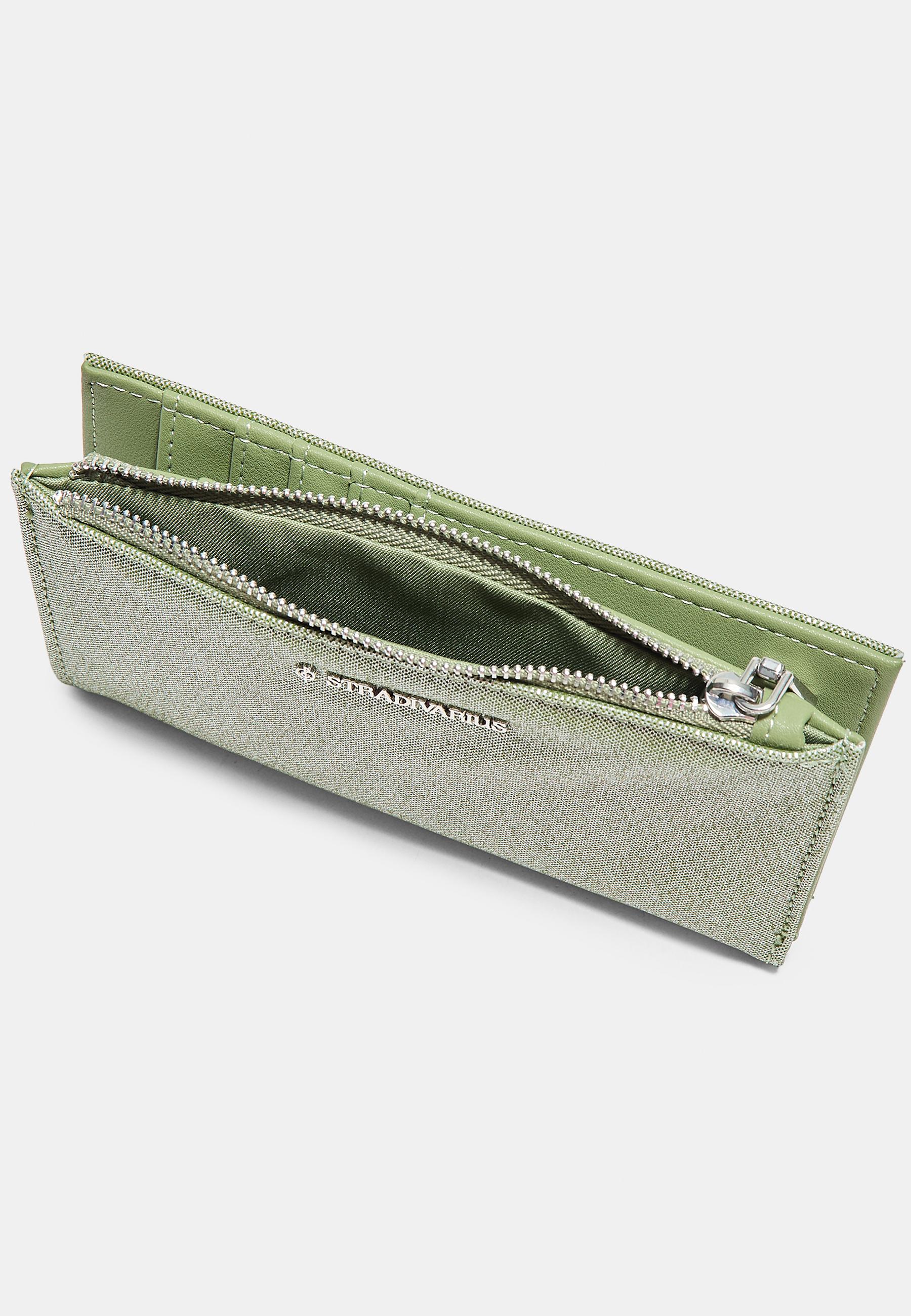 Shimmery basic zip-up purse — Khaki
