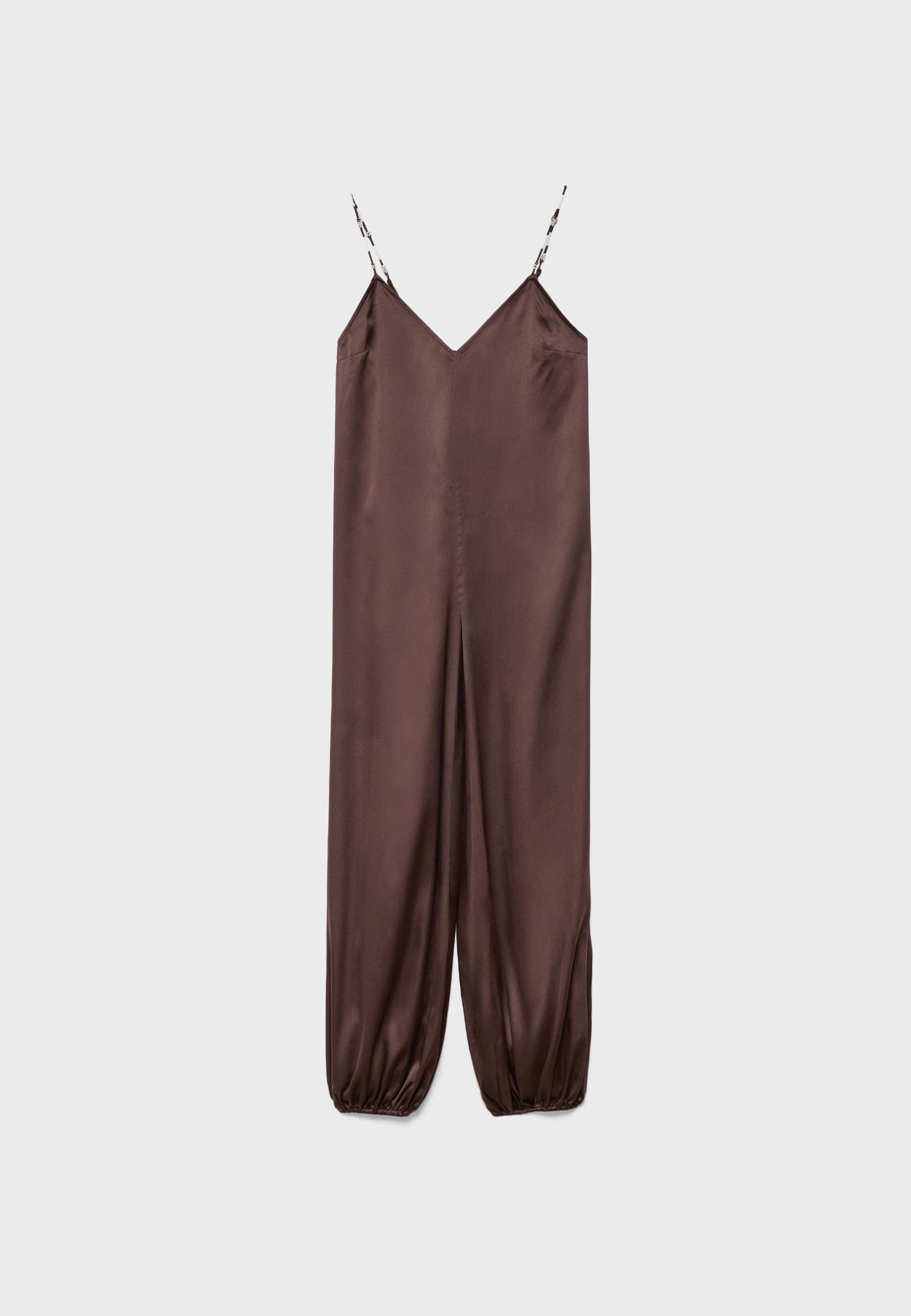 Beaded satin jumpsuit — Brown