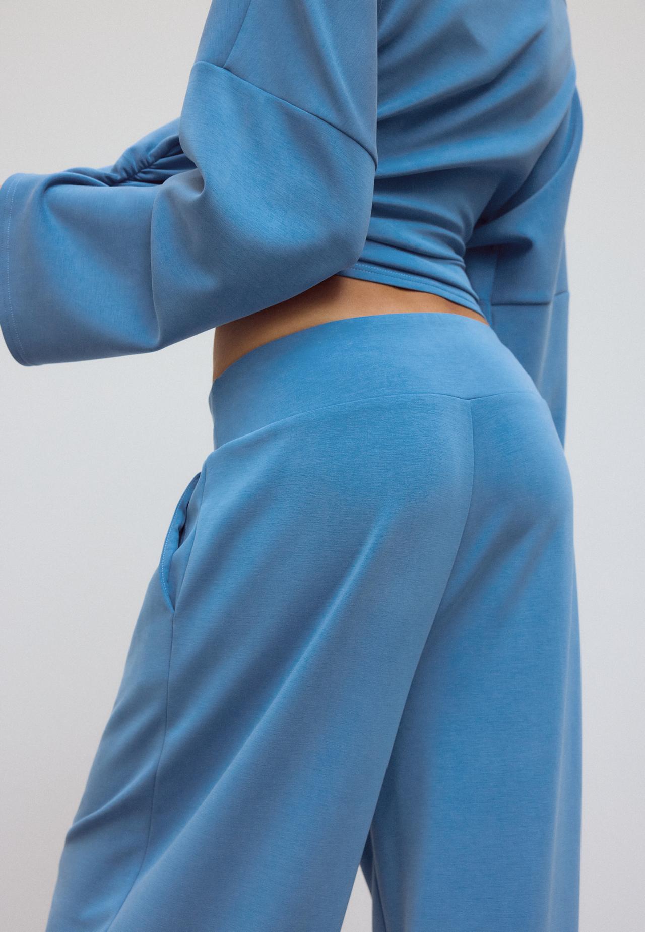 Soft-touch wide-leg pleated trousers — Electric blue