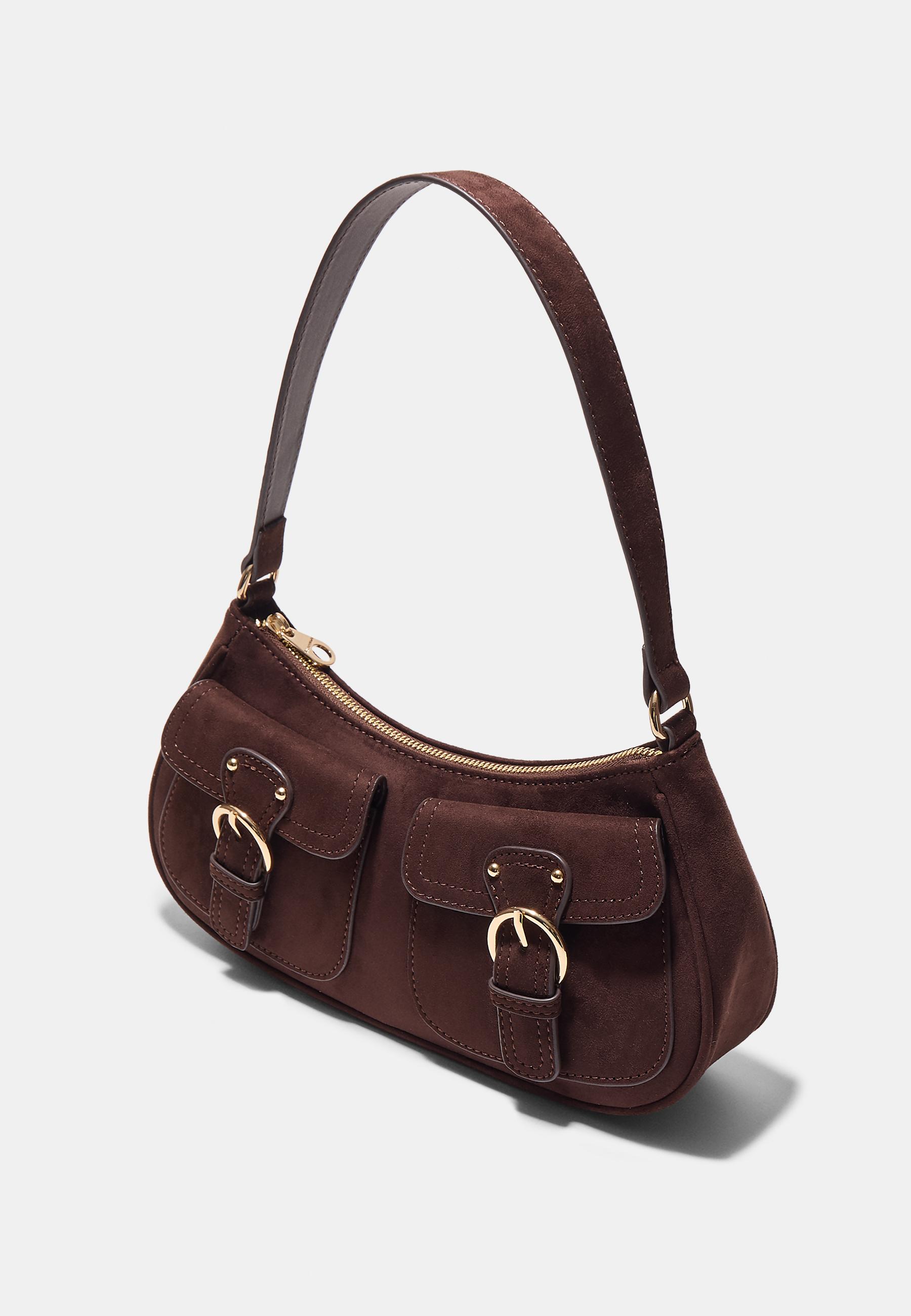 MOON SHOULDER BAG WITH POCKETS — Brown