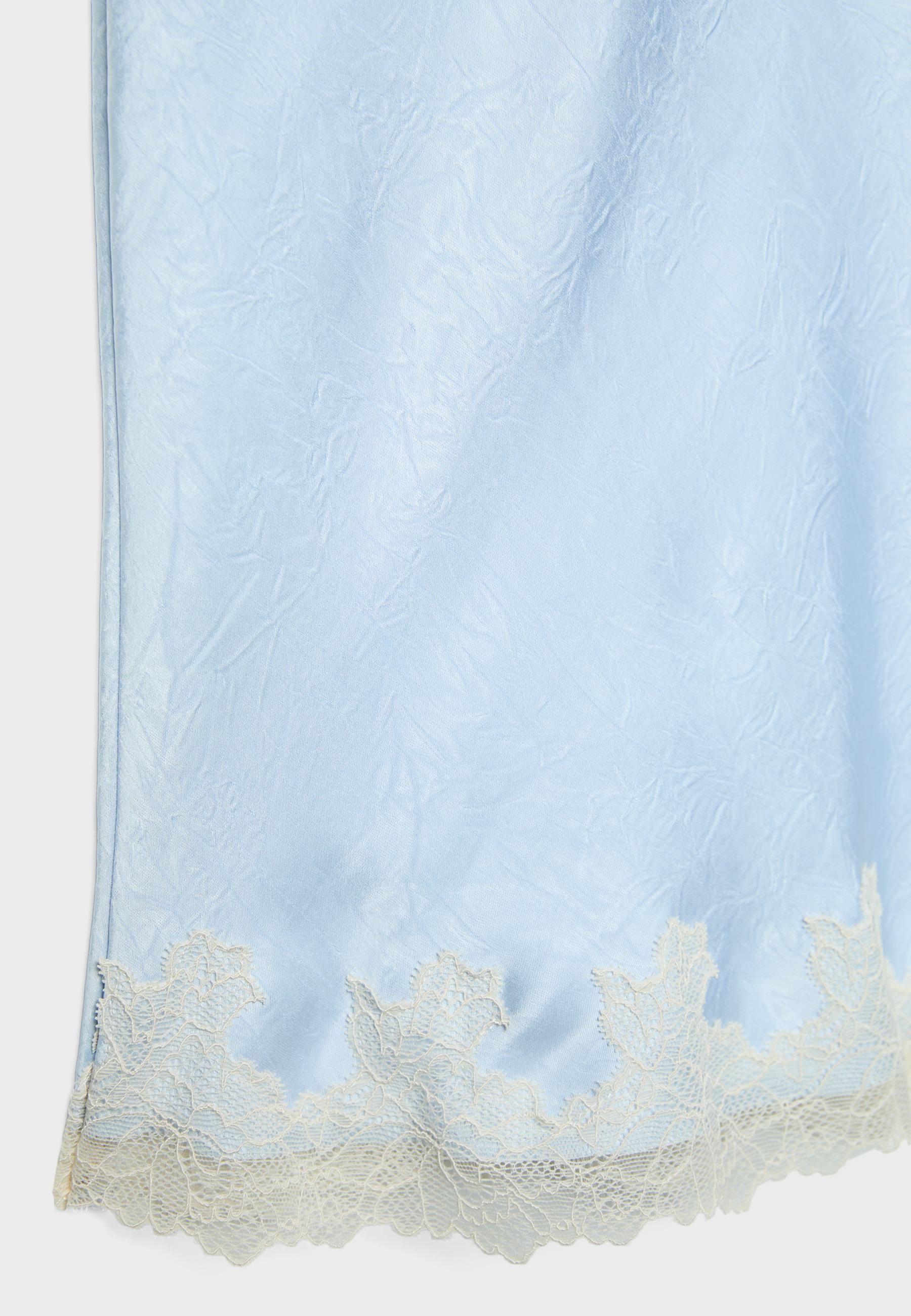 Satin skirt with contrast lace — Sky blue
