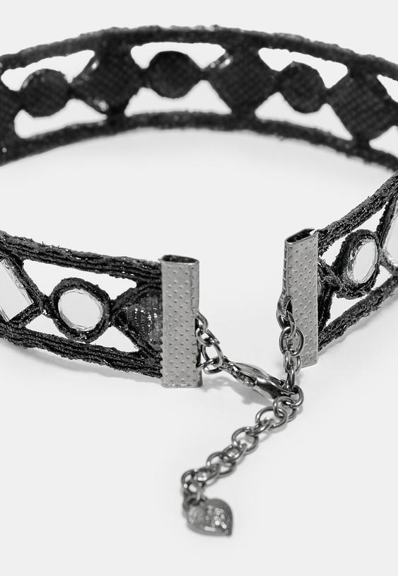 Stradivarius Mirror Choker Necklace Black Os