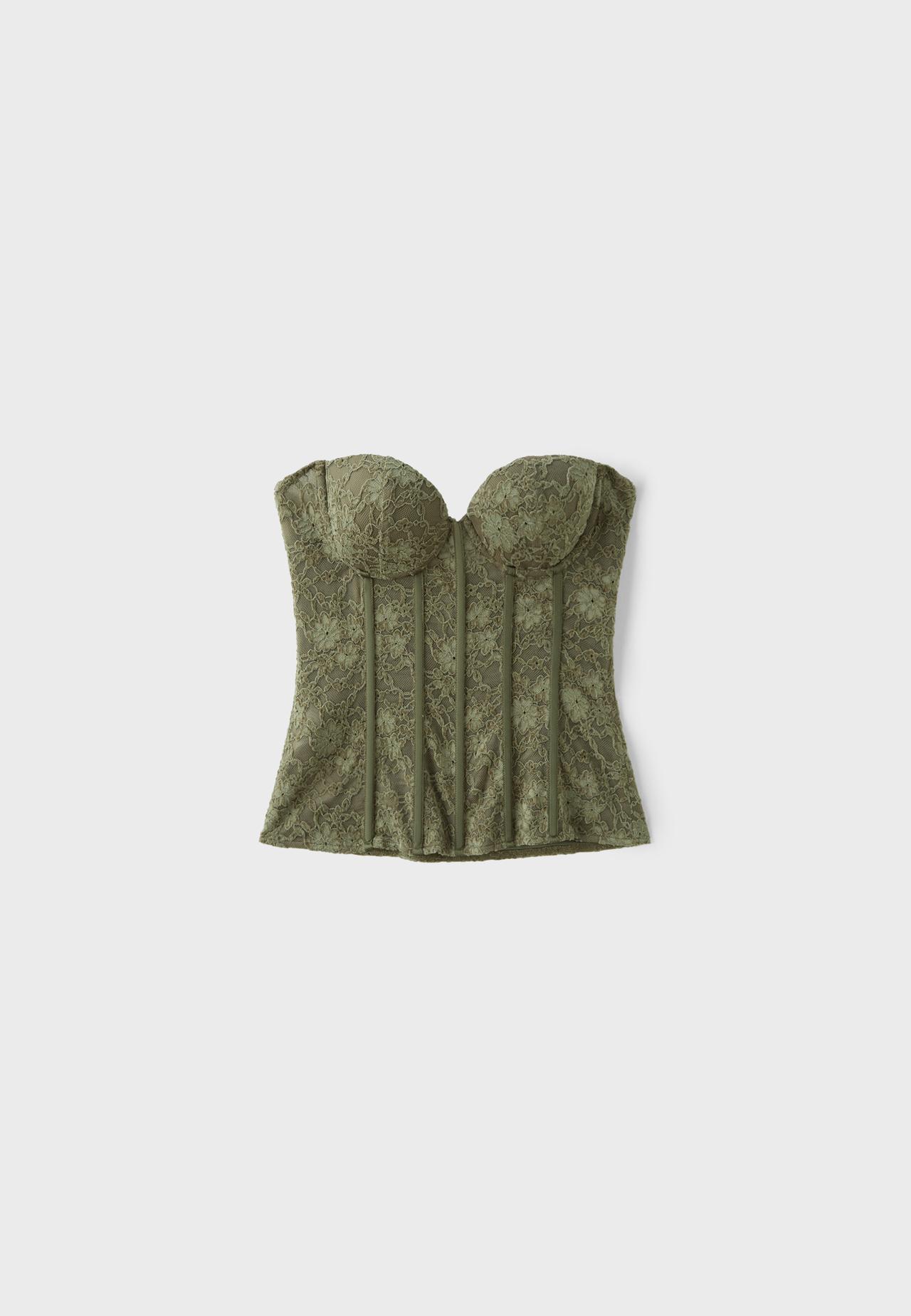 Lace corset with boning — Khaki