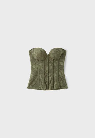 Lace corset with boning — Khaki 7