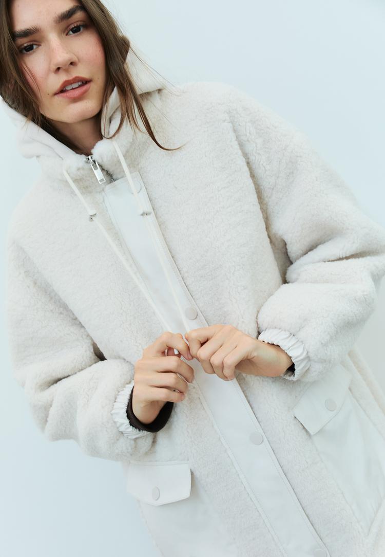 manteau long effet peau de mouton