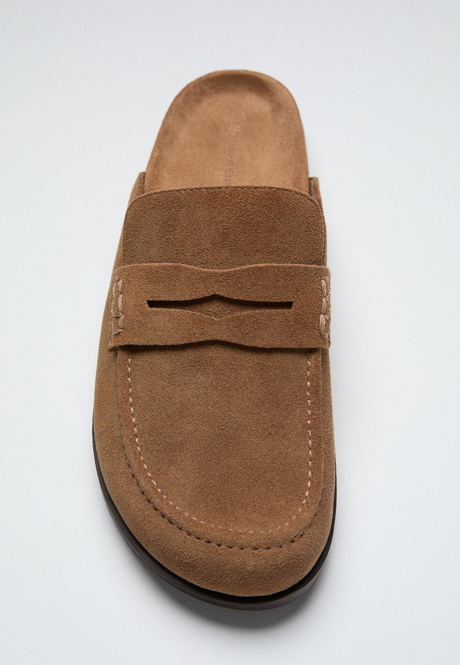 Backless leather loafer clogs — BEIGE