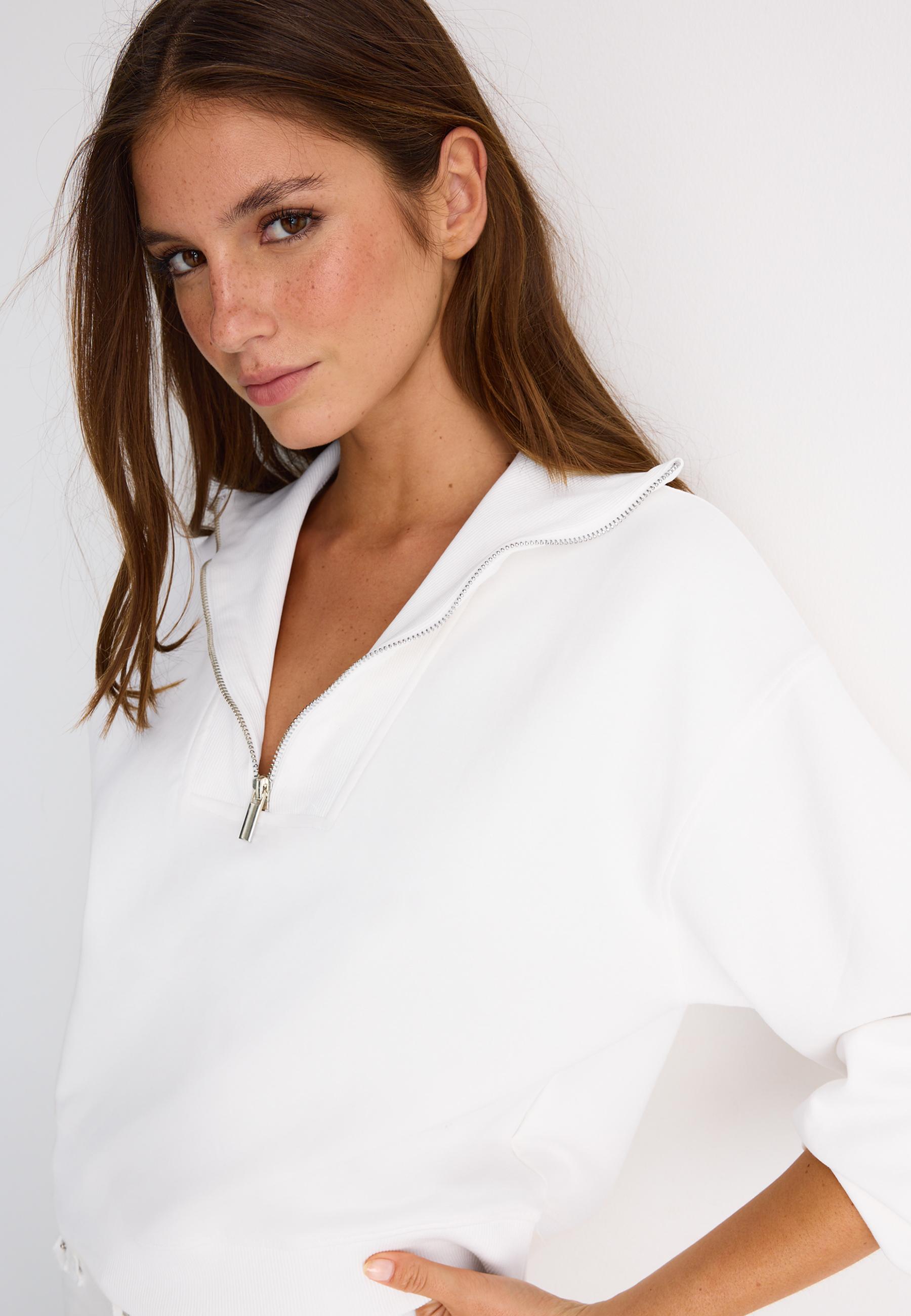 High-neck sweatshirt with zip — Ecru