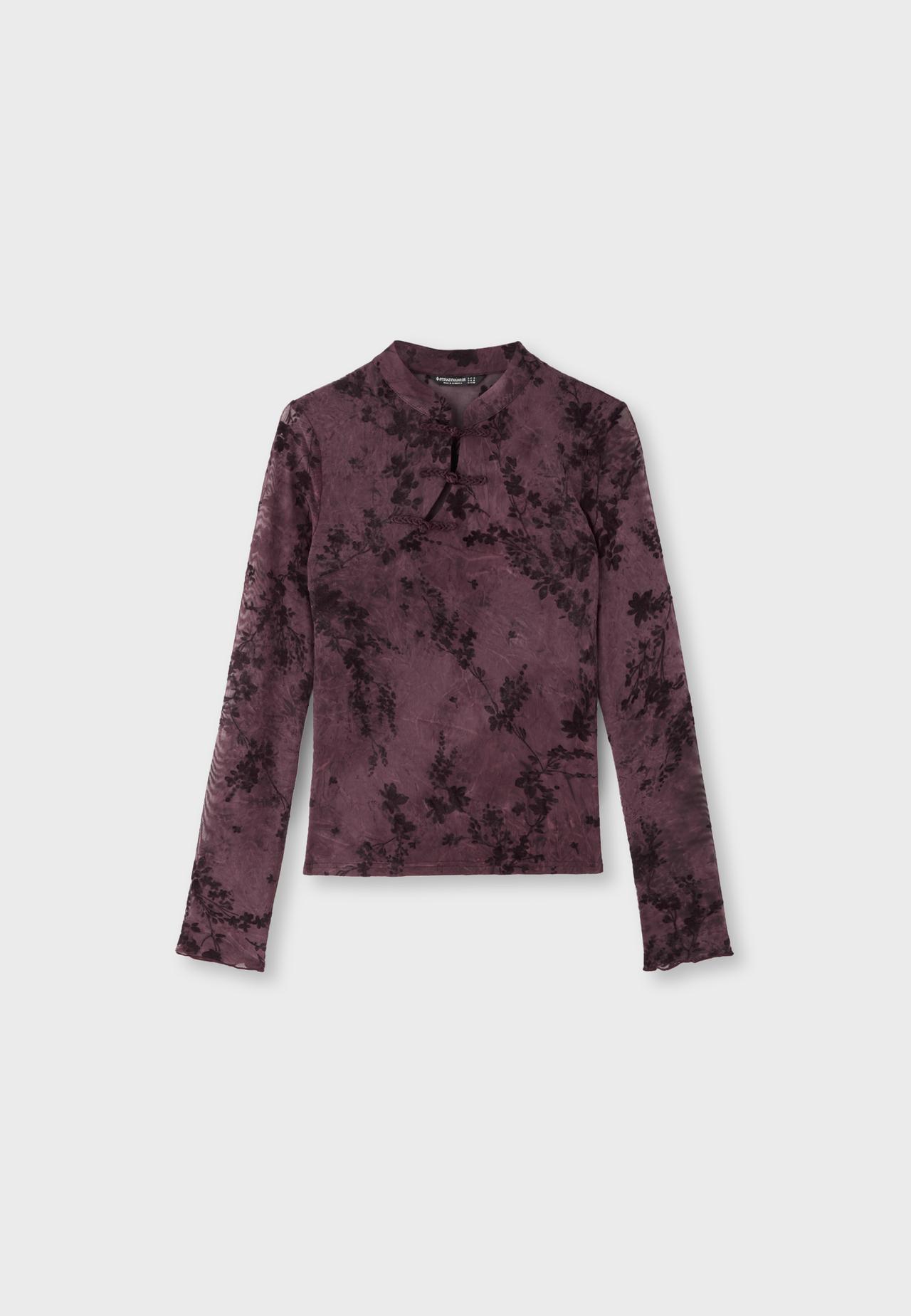 Flocked long sleeve T-shirt with toggles — Purple